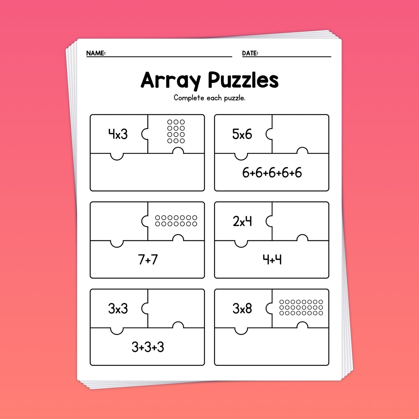 Array puzzles activity for 1st and 2nd grade