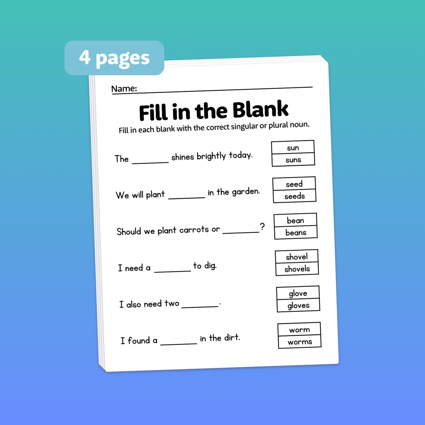 Singular and Plural Nouns Worksheets.