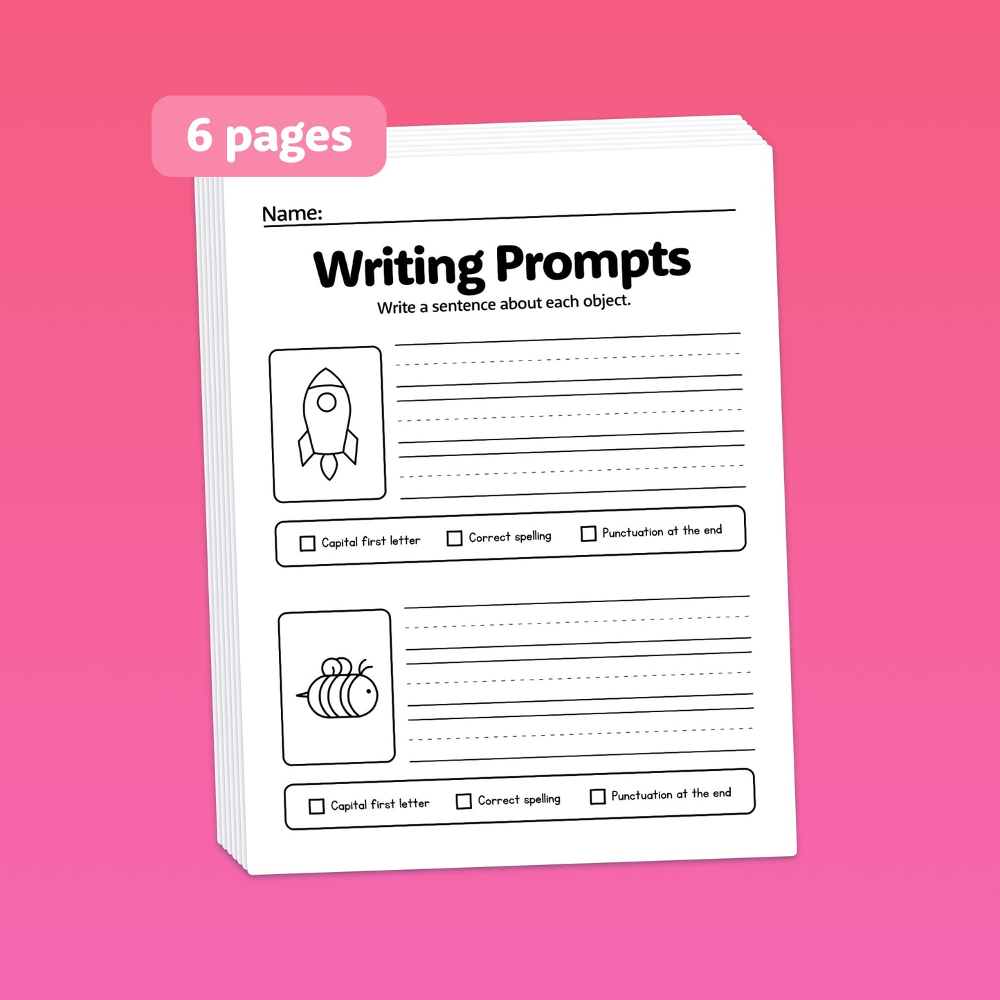 Capitalization and end punctuation printable writing prompts
