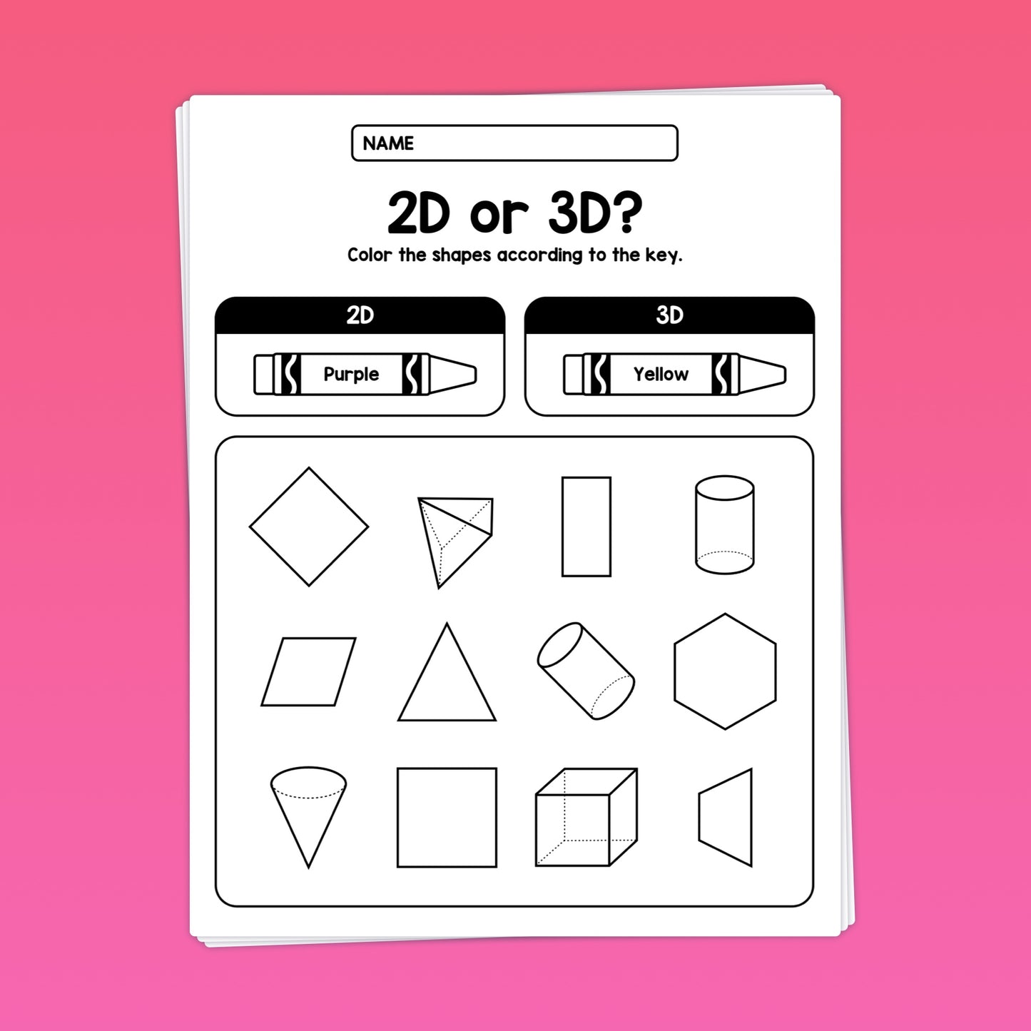 1st grade identifying 2d vs 3d shapes worksheets
