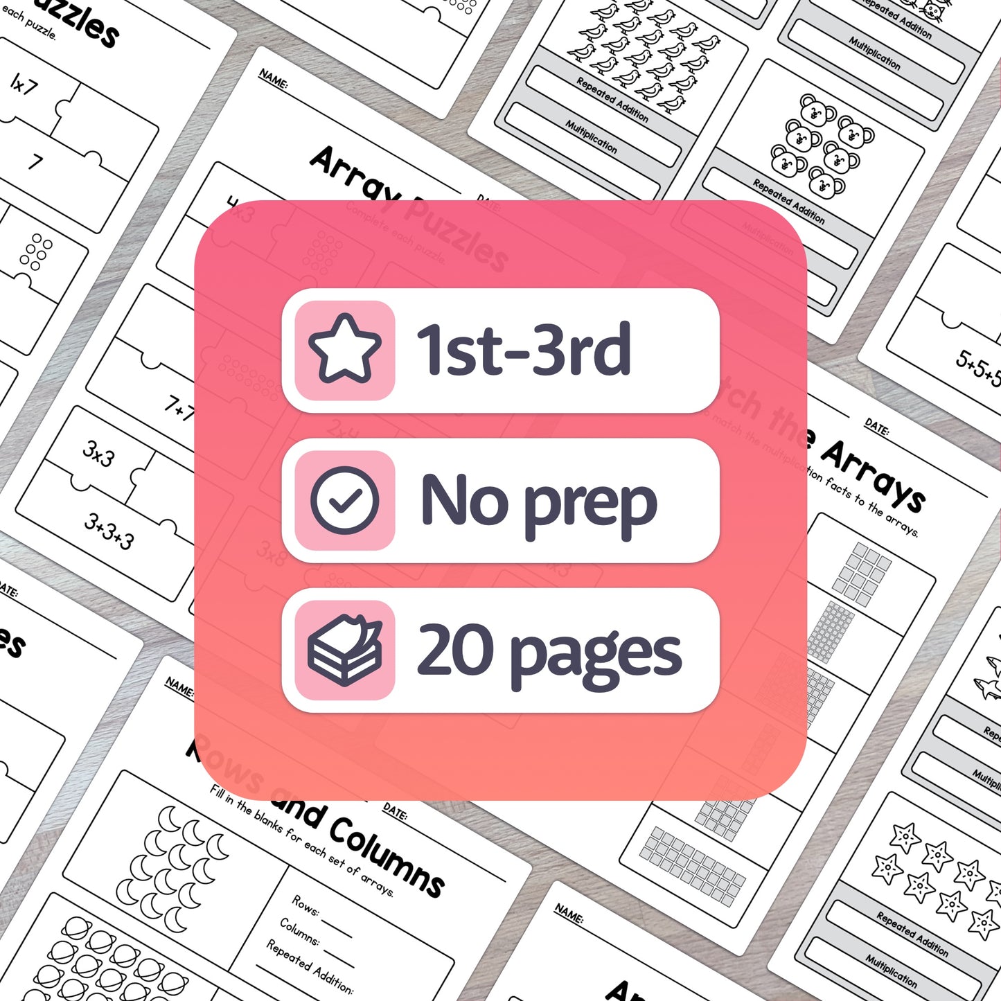 No prep, beginner multiplication array activities