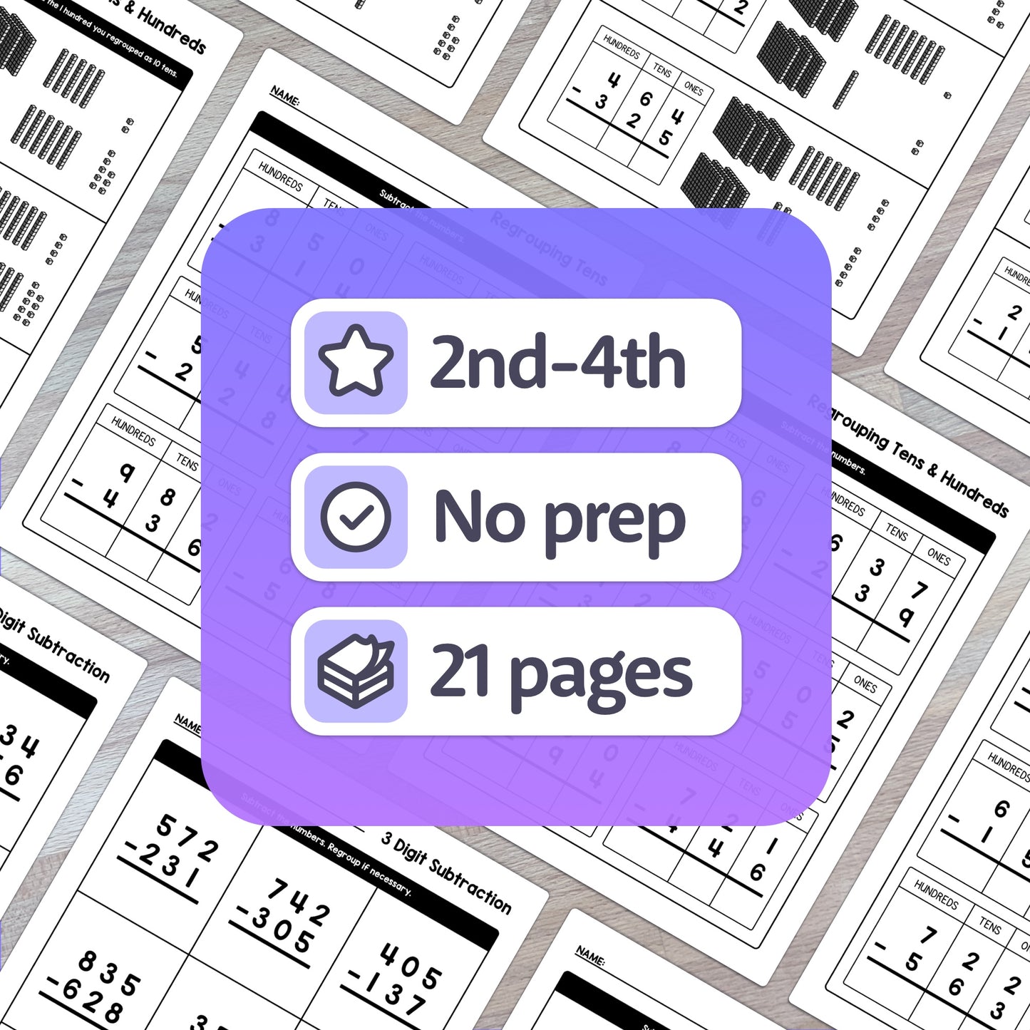 2nd grade, 3rd grade, and 4th grade subtraction with regrouping activities