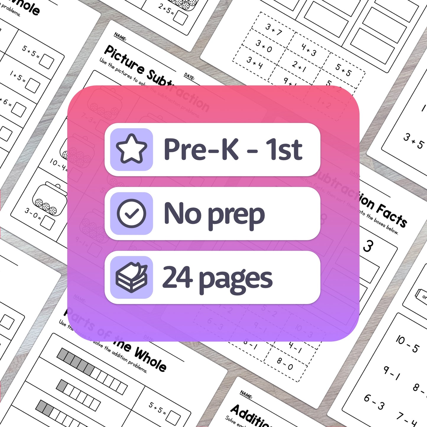 Kindergarten addition and subtraction unit