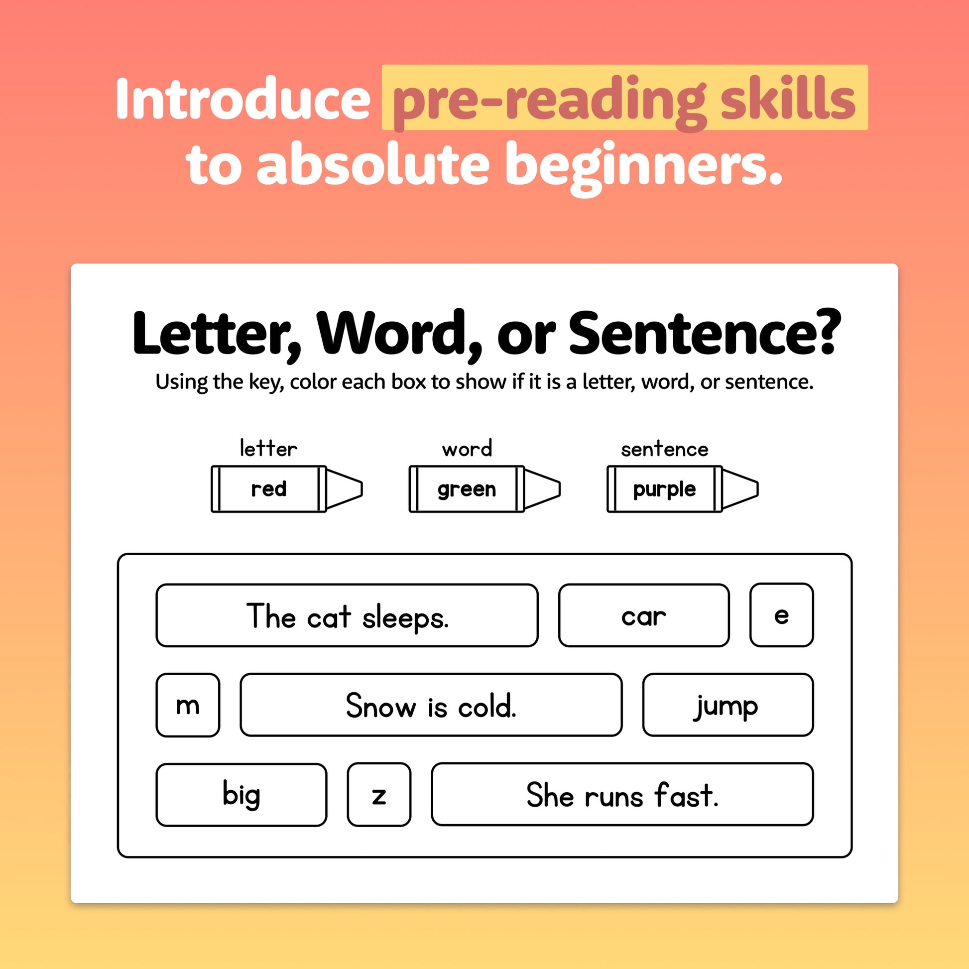 Kindergarten pre-reading skills activities