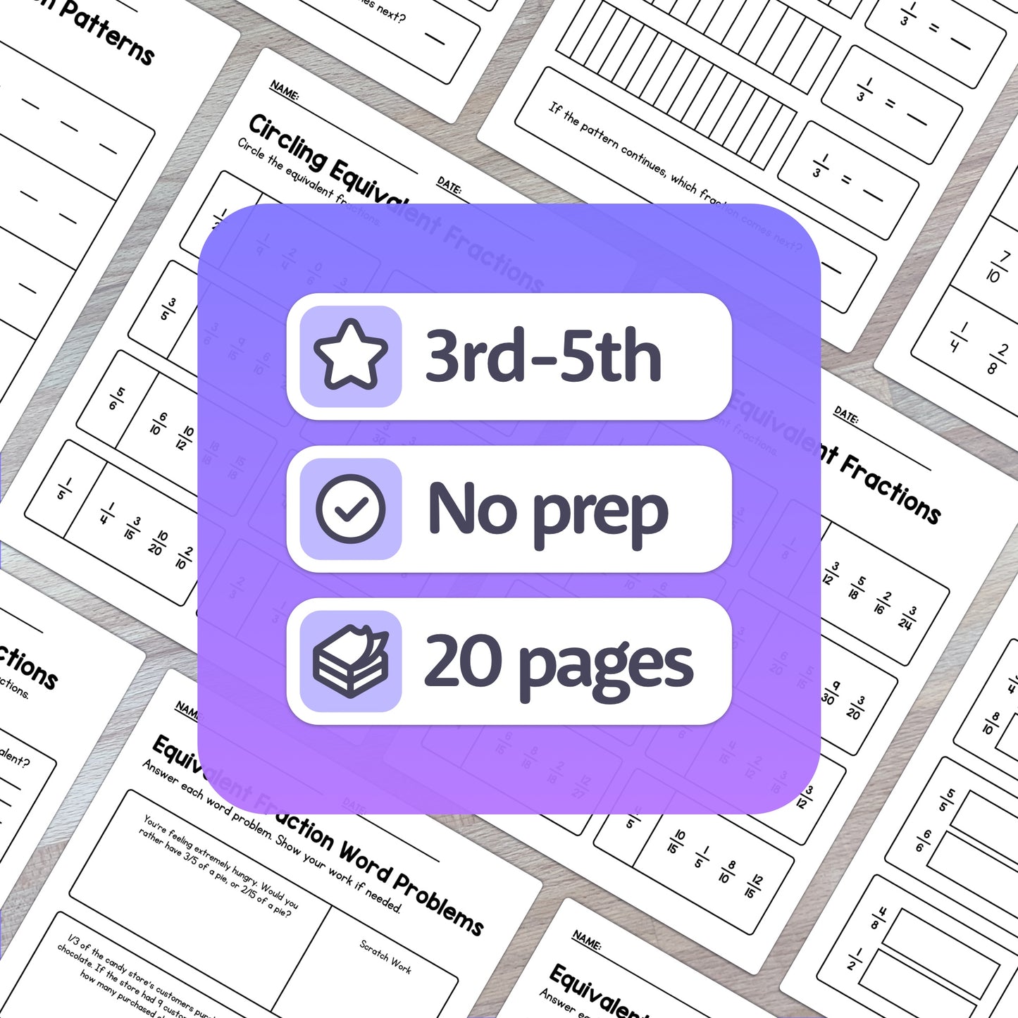 No prep equivalent fraction activities
