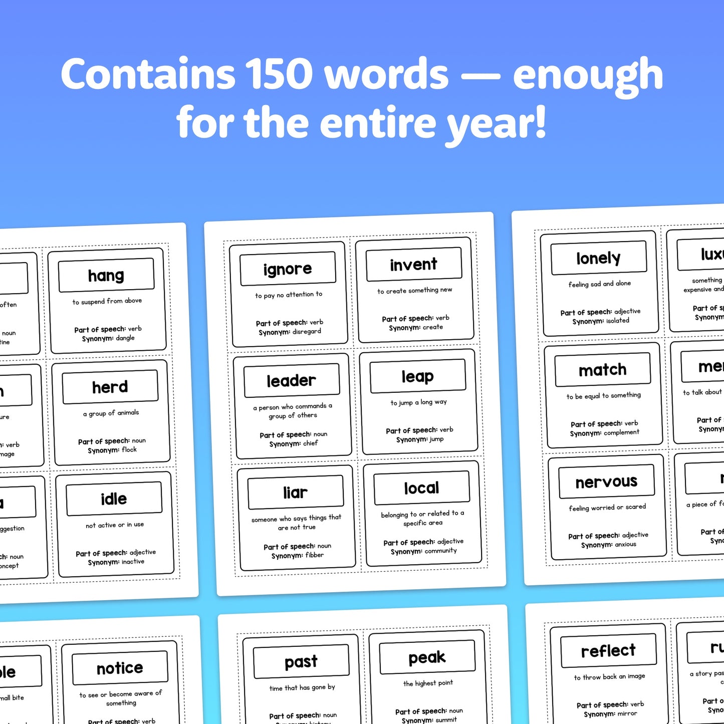 year-long vocabulary flash cards for 2nd grade