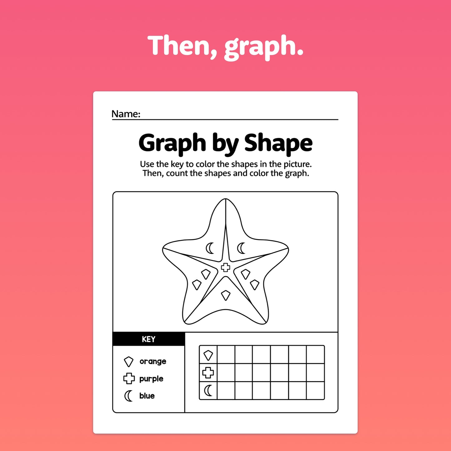 Starfish worksheet with 2D shapes and a color key.