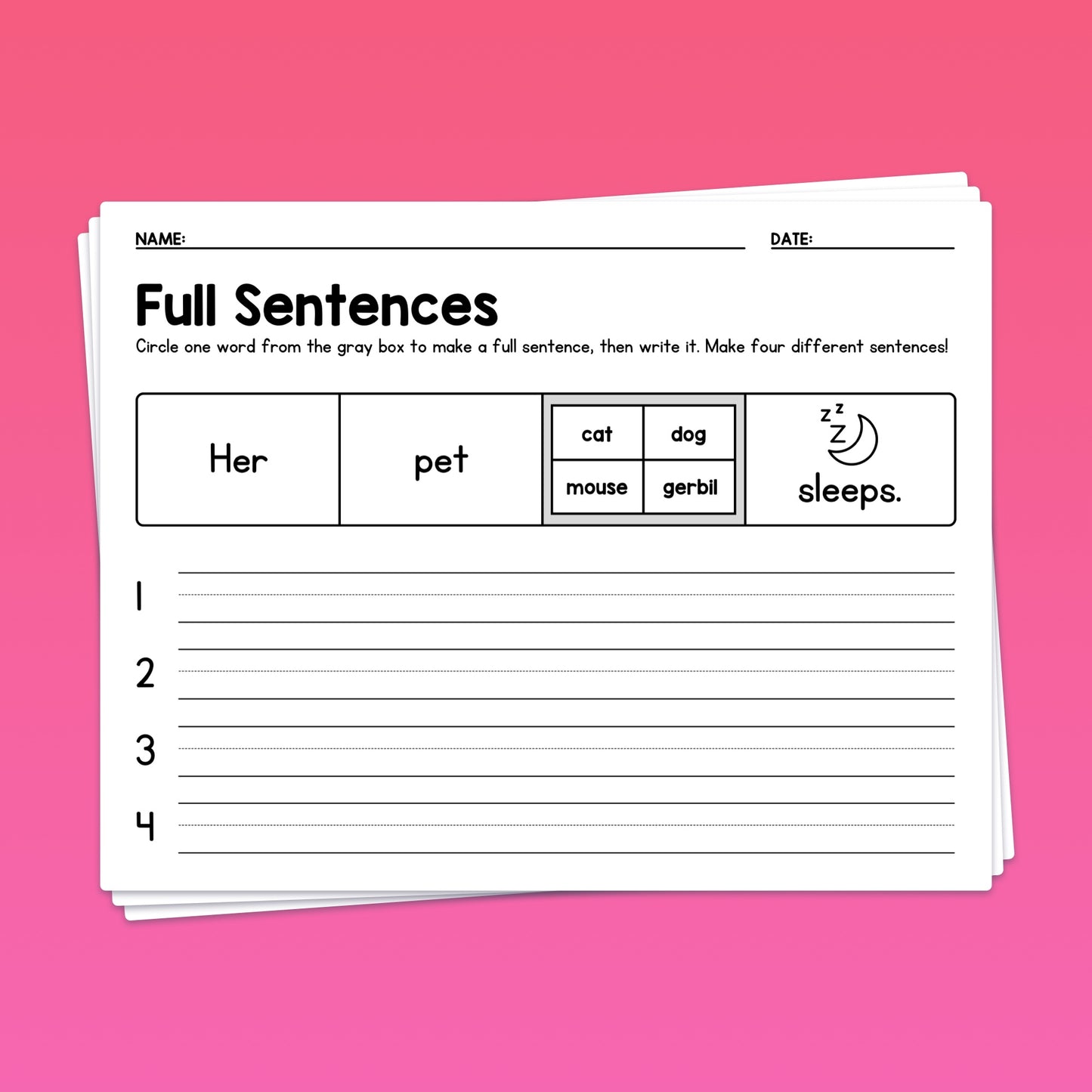 No prep sentence writing literacy centers