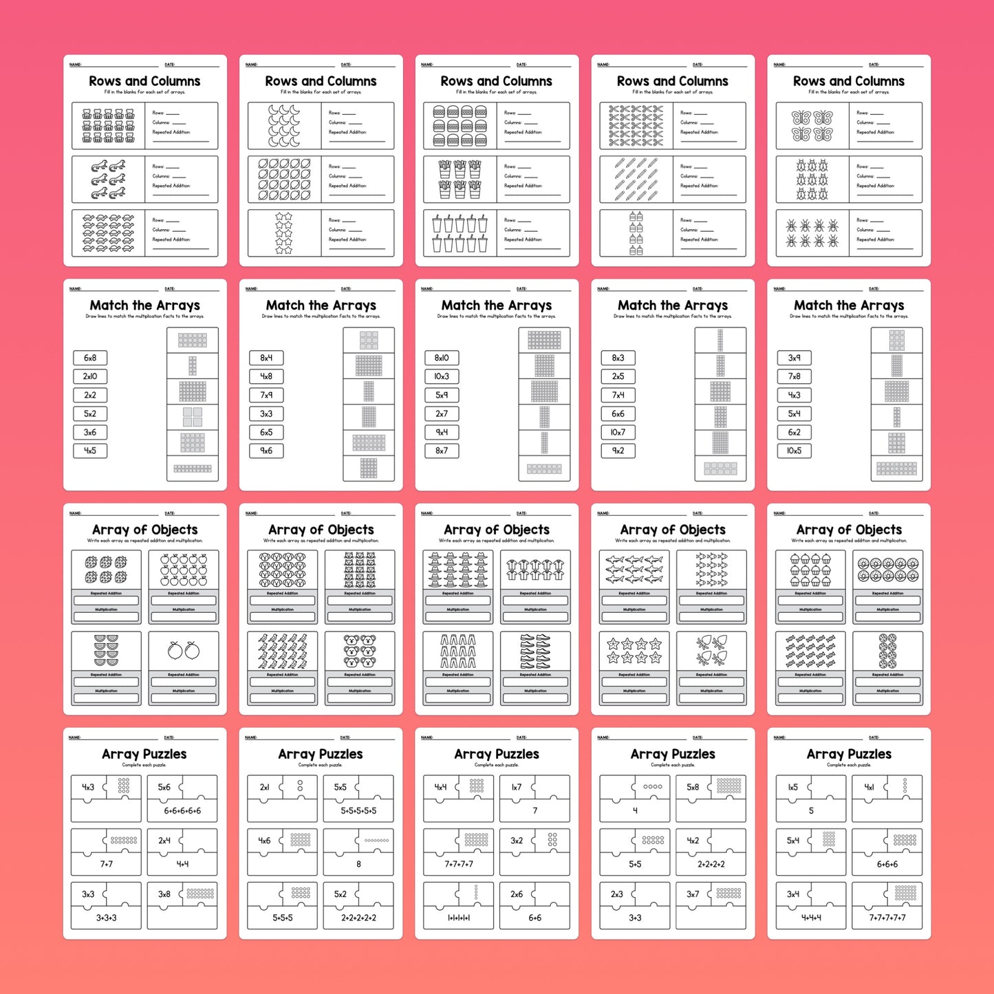 1st and 2nd grade arrays activity ideas