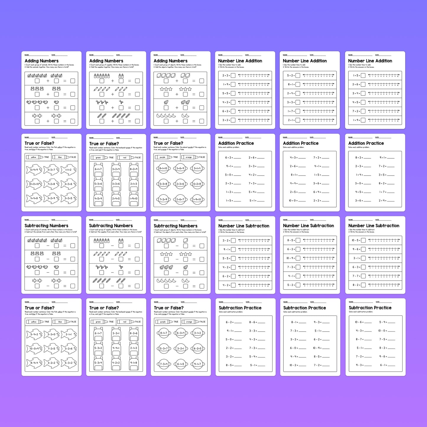 Kindergarten addition and subtraction activities