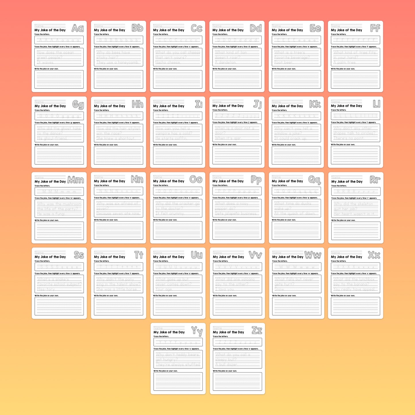 Handwriting intervention printable