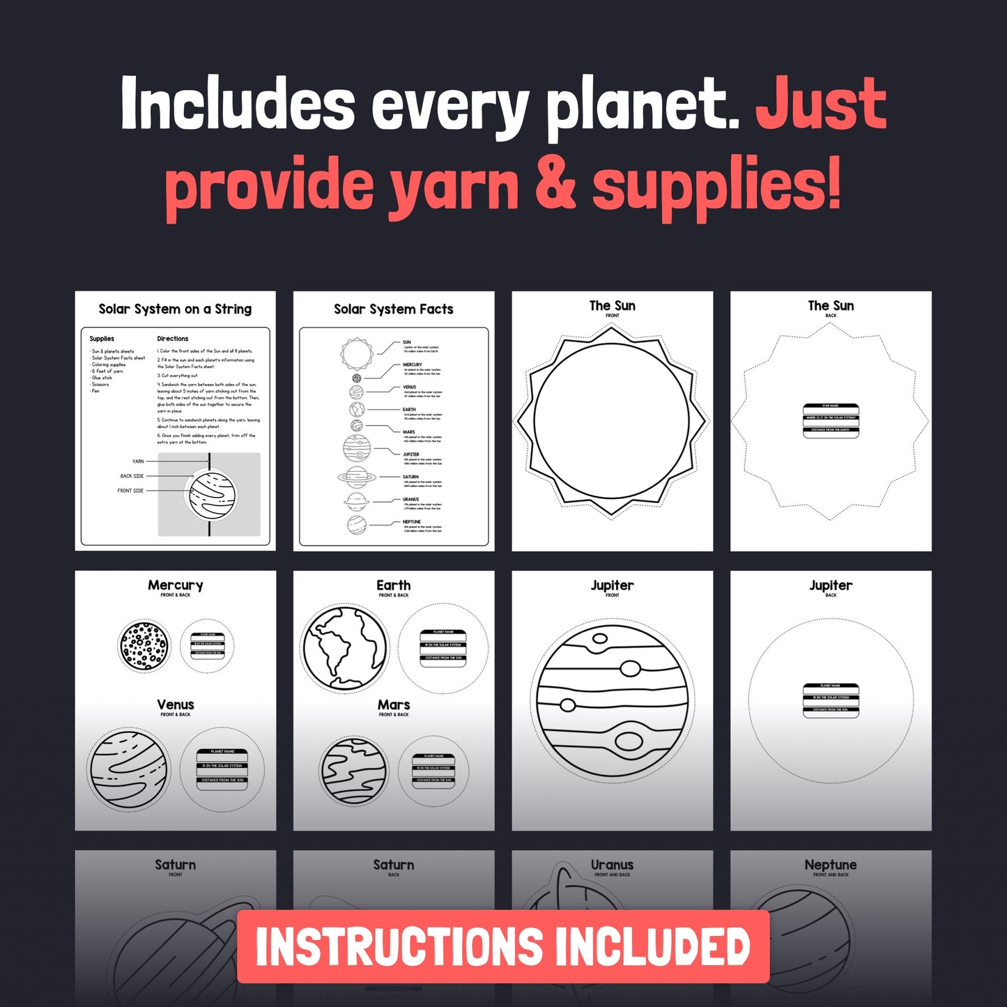 Solar System craft printable educational activity sheets with instructions.