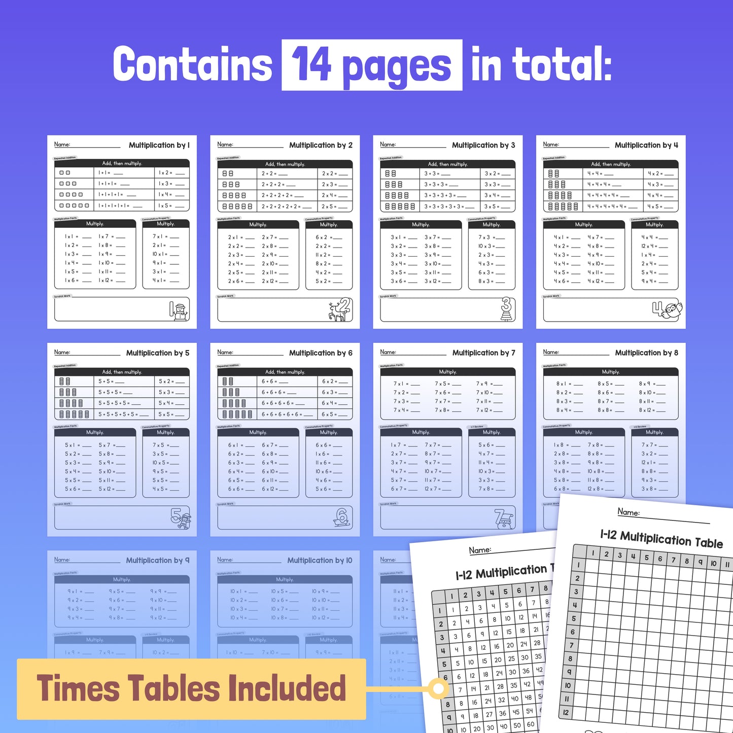 14-page Winter Multiplication Facts Worksheets with Times Tables Included.