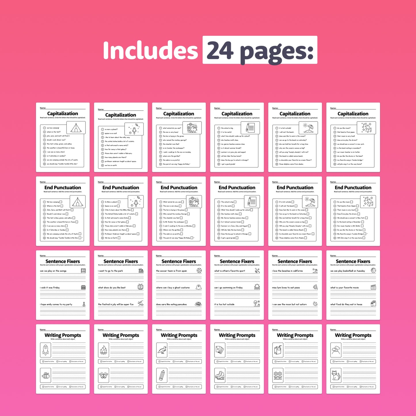 1st and 2nd grade end punctuation and capitalization worksheets