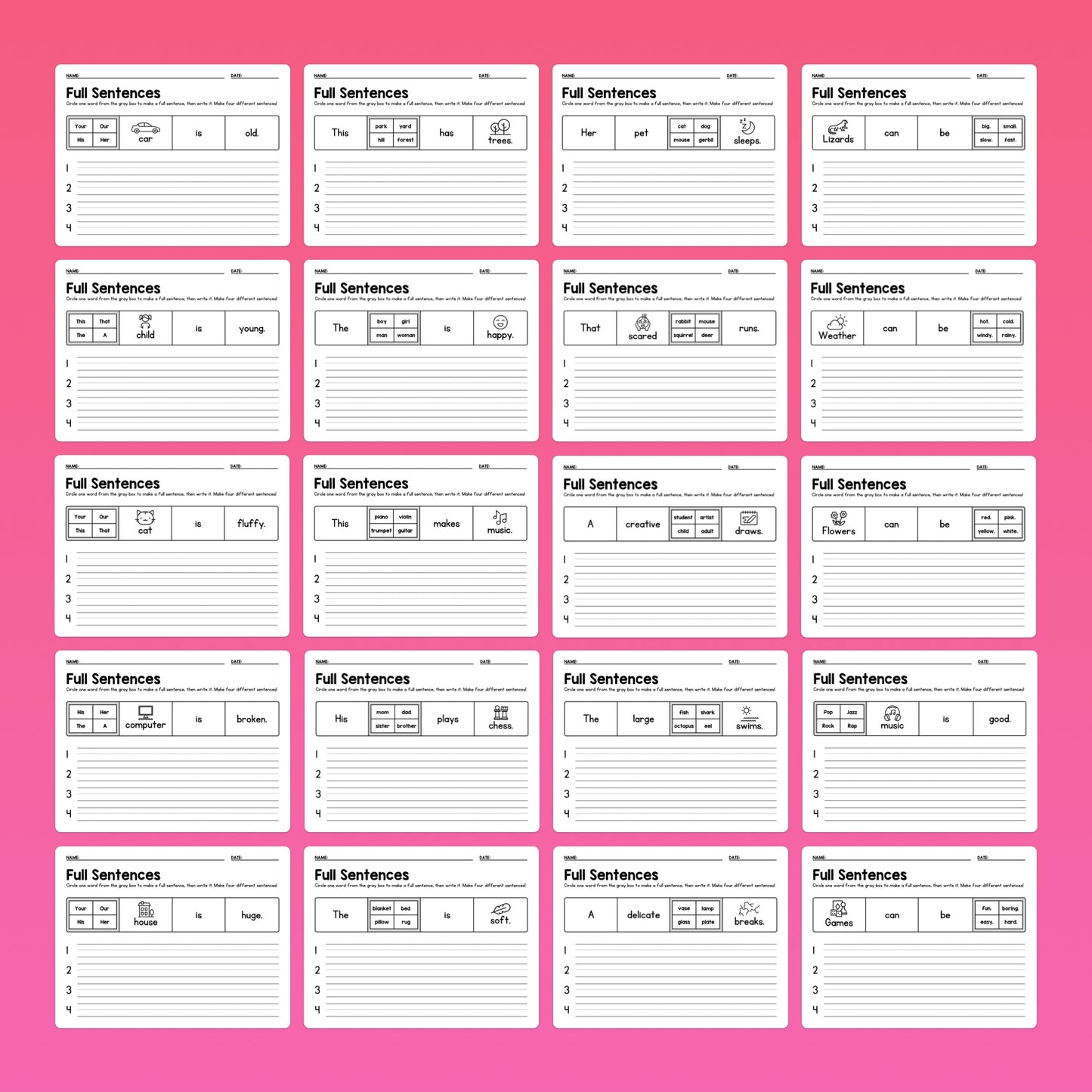 Sentence writing intervention activity
