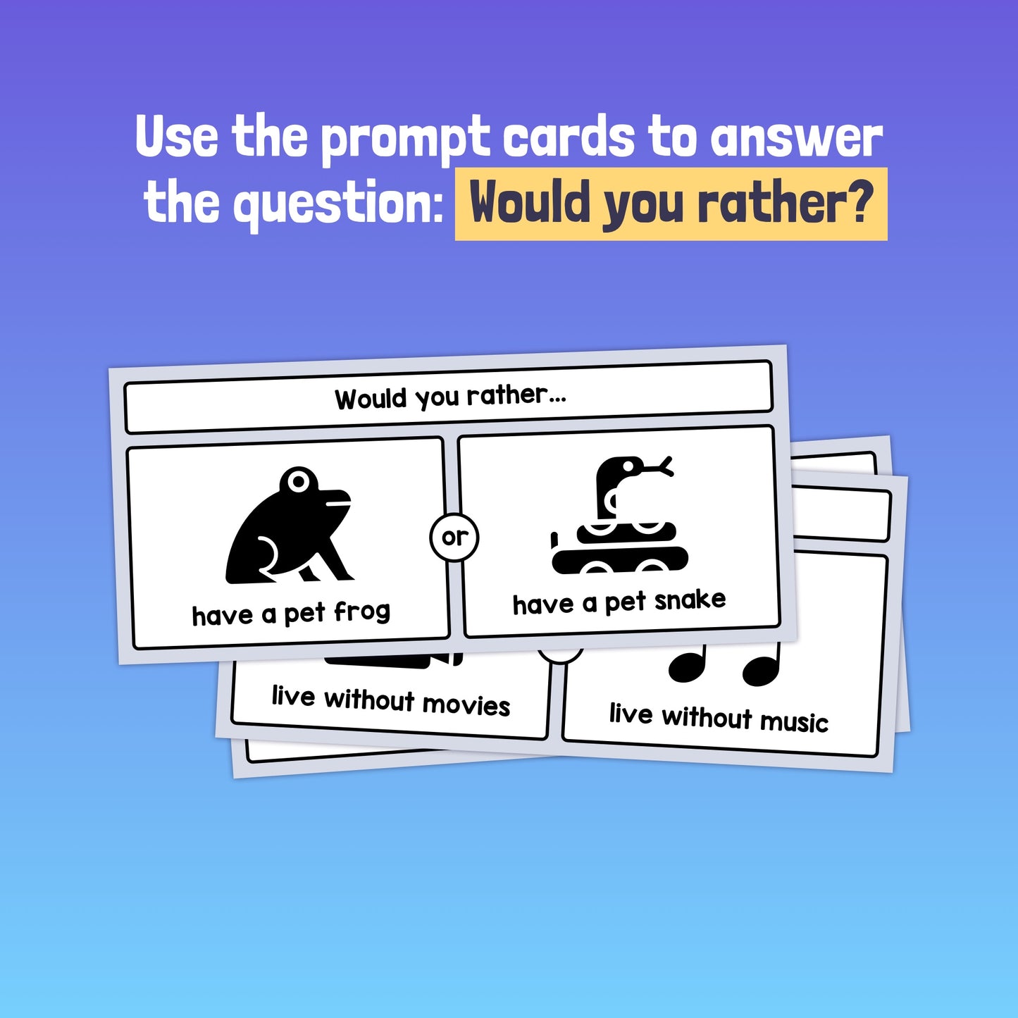 Would You Rather? Writing Prompts with questions about pets and lifestyle preferences.