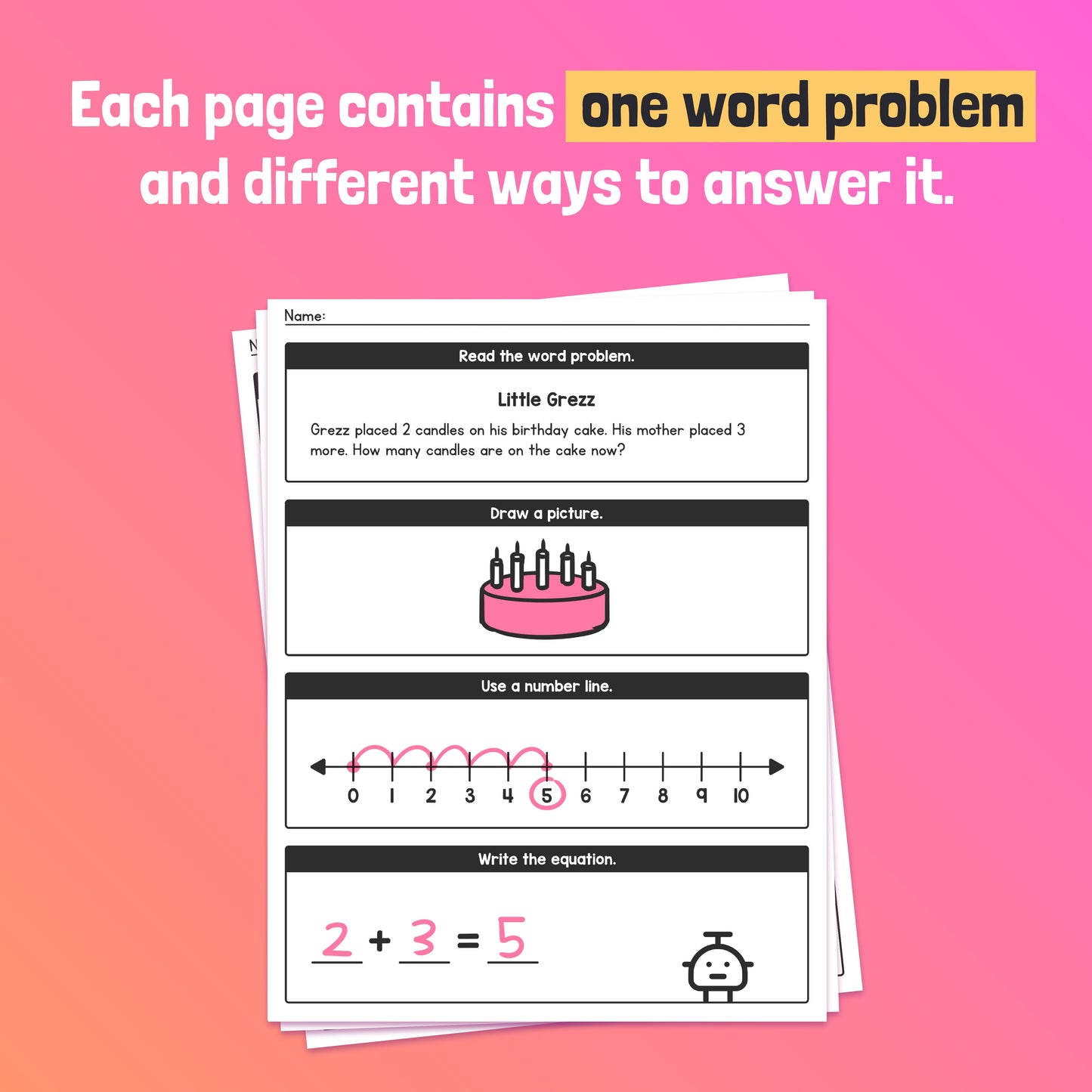 Addition word problems & math strategies activity