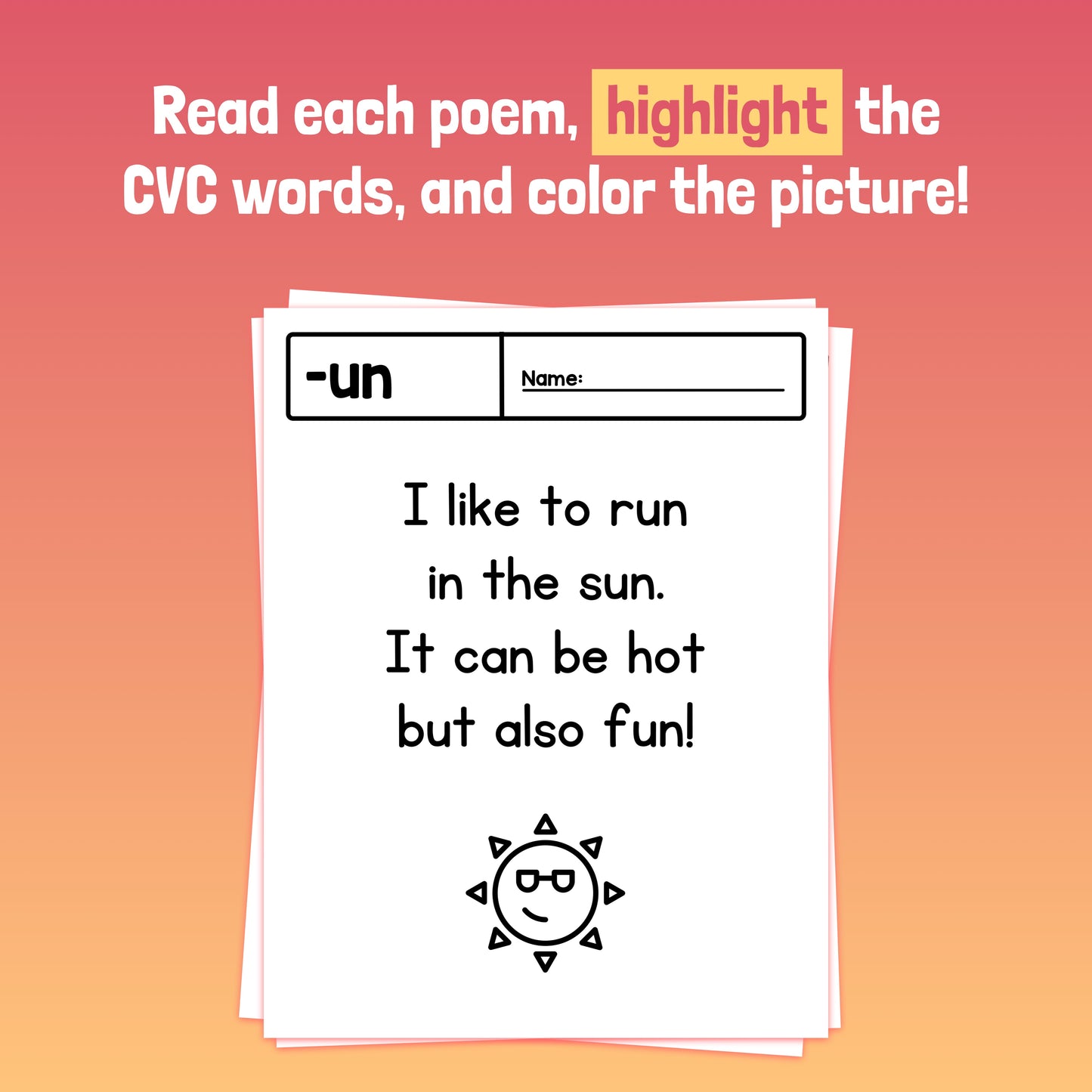 CVC words guided reading poems