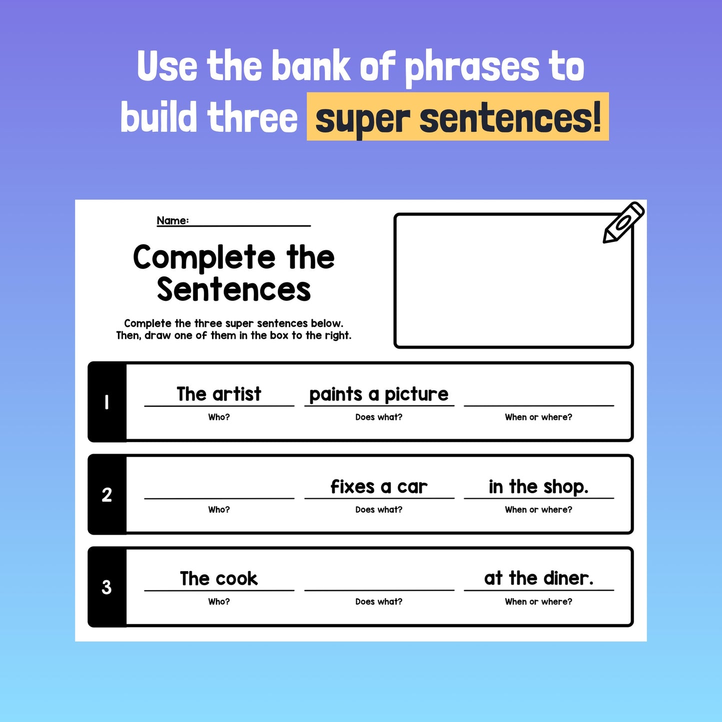 No prep sentence writing center