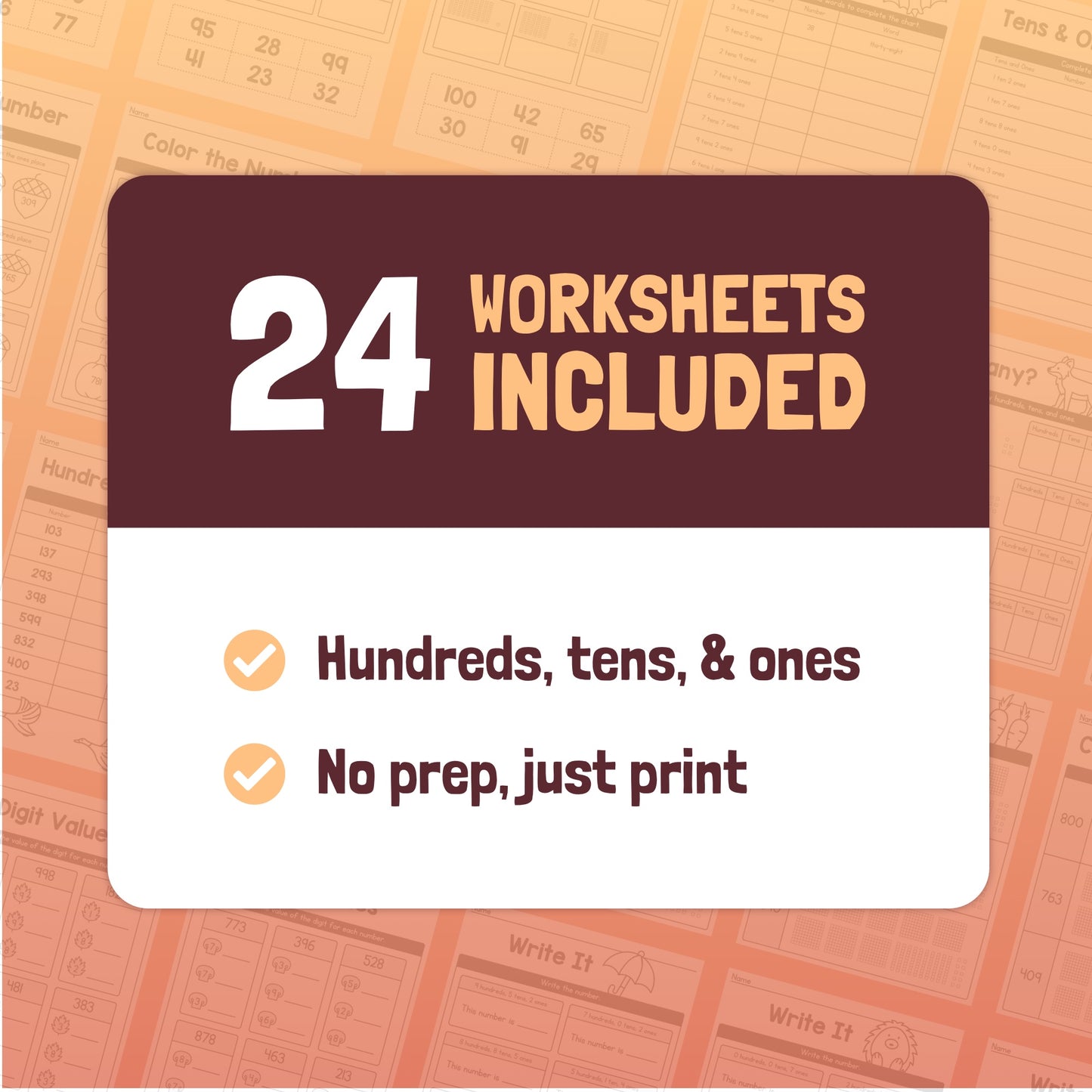 Fall place value activities: hundreds, tens, ones