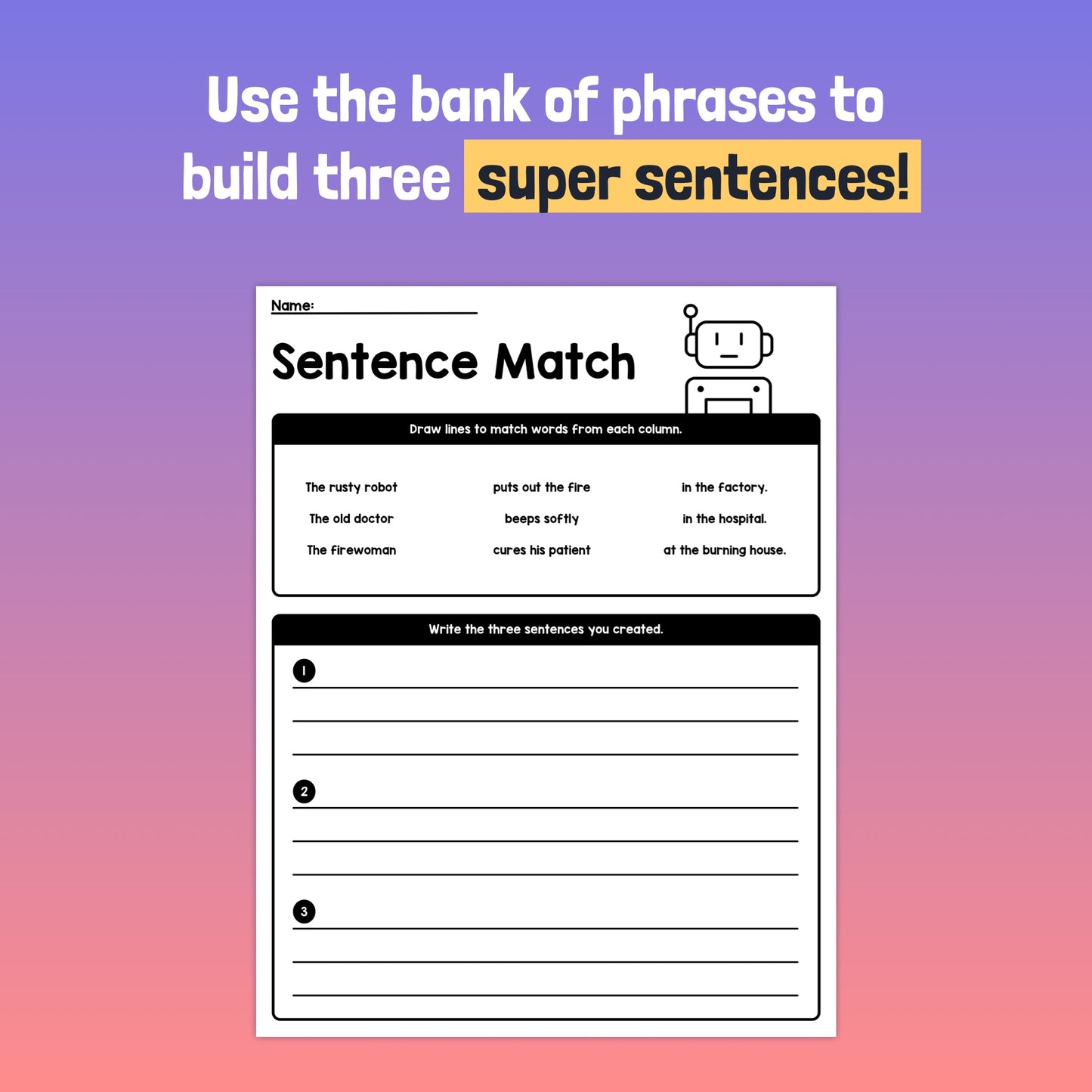 Writing complete sentences center