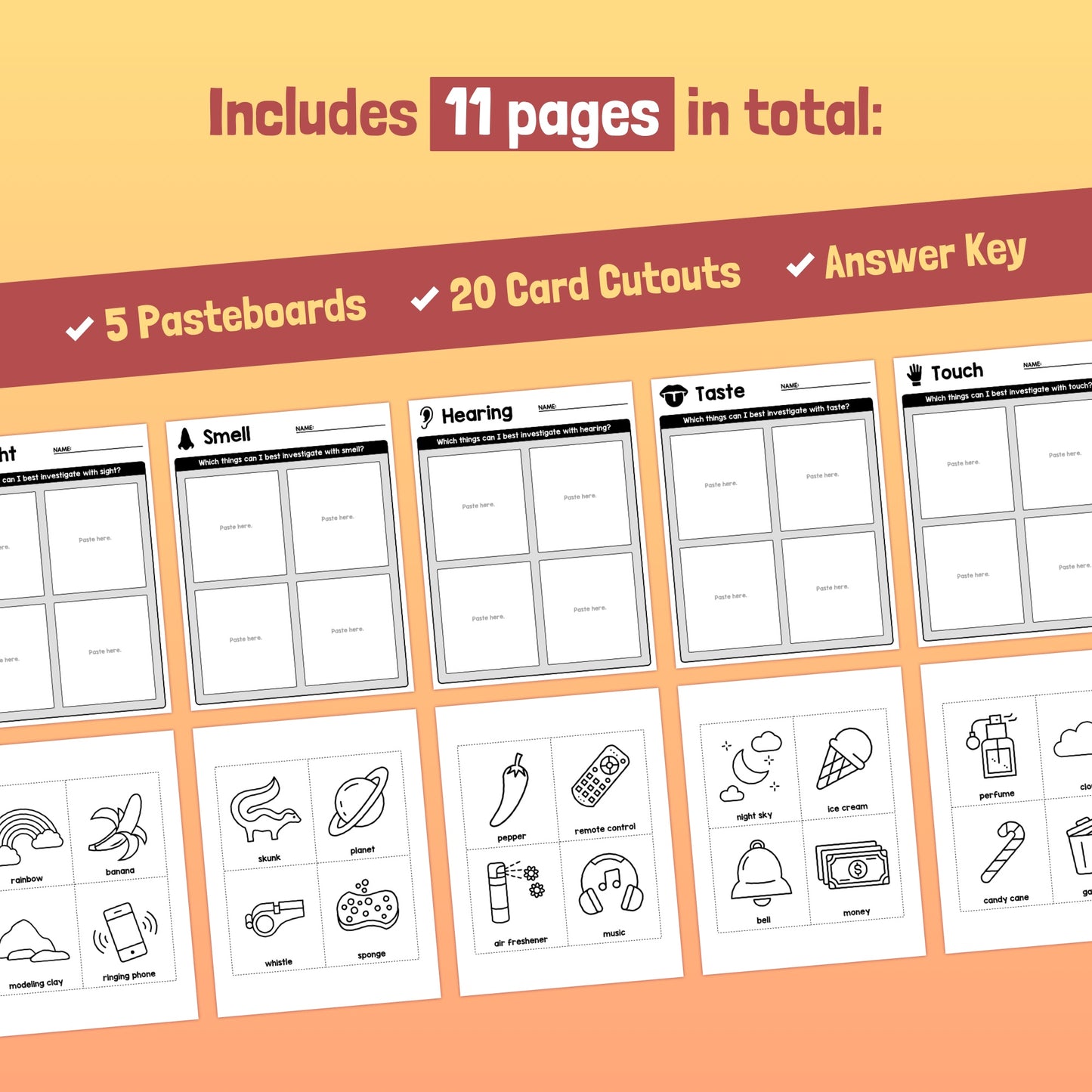 1st grade 5 senses activity sheets
