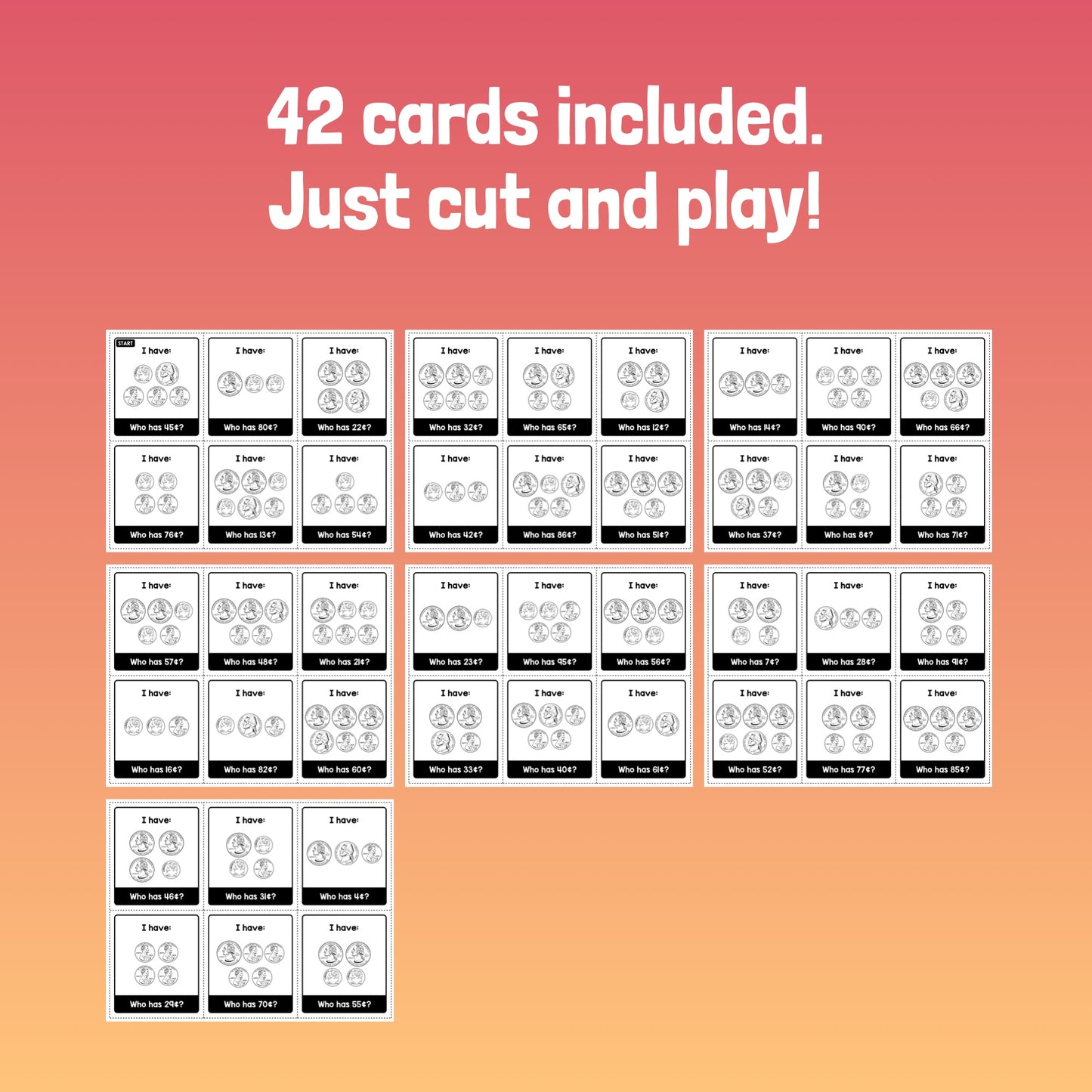 Money math game for kindergarten, 1st, and 2nd grade