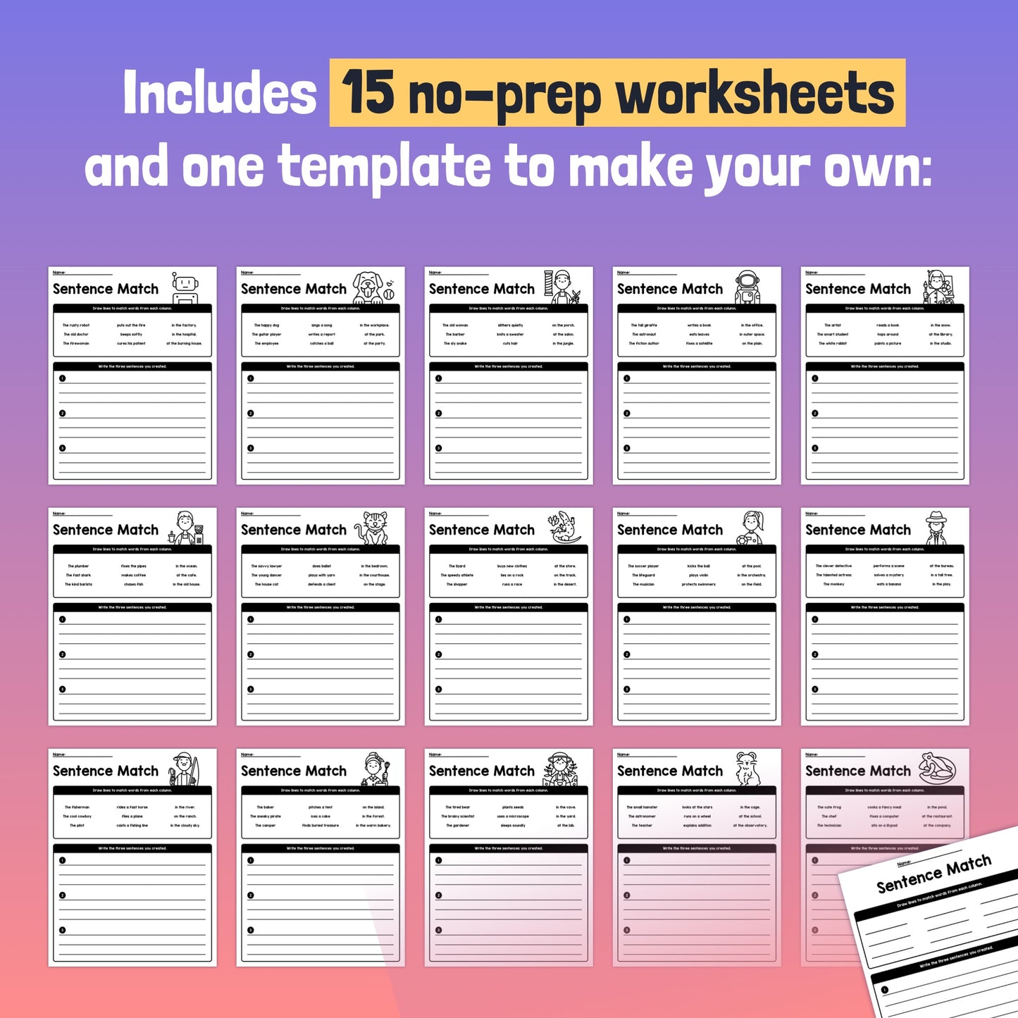 No prep sentence worksheets