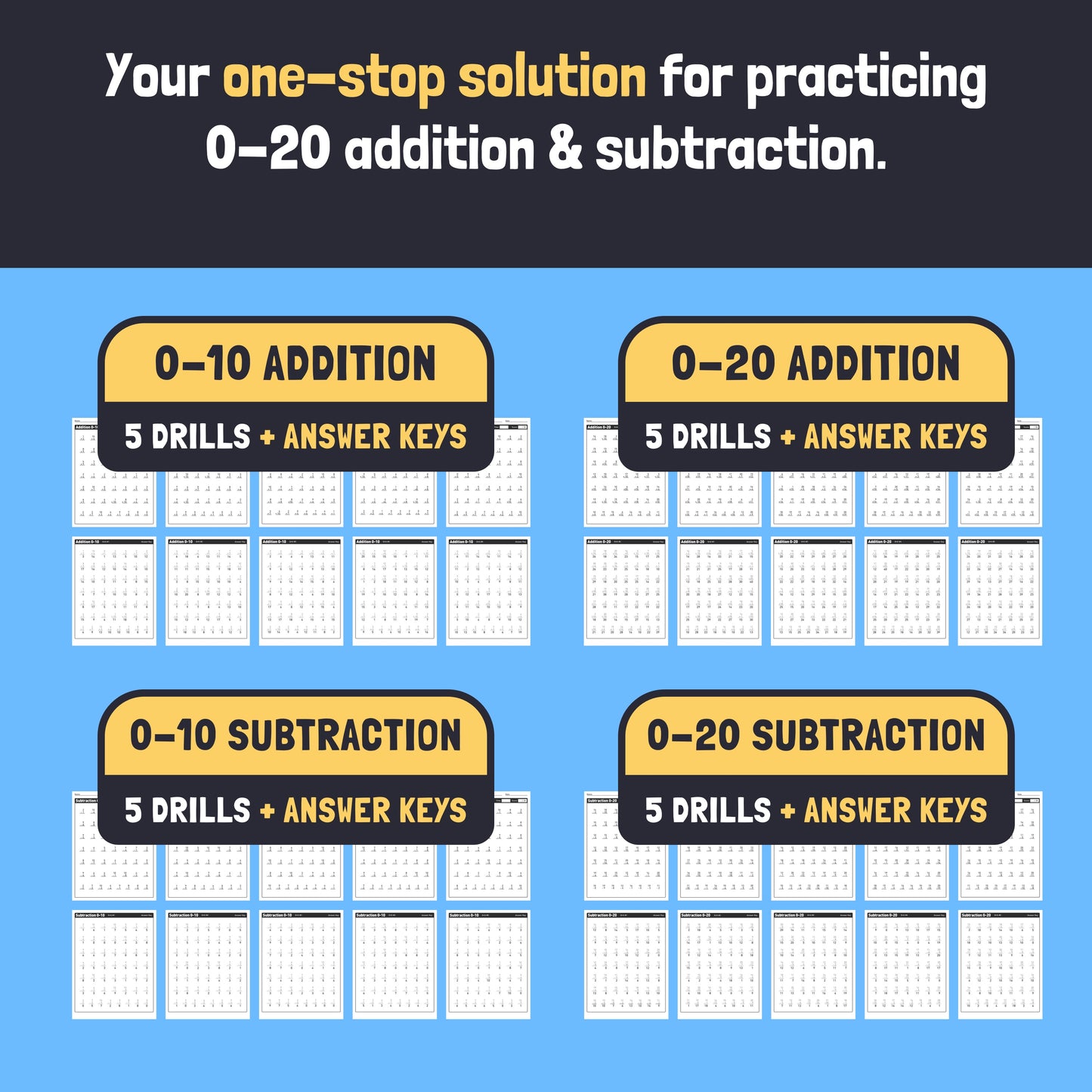 Kindergarten and 1st grade addition & subtraction drills