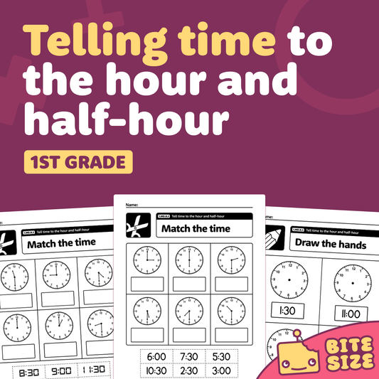 Telling Time to the Hour and Half-Hour Worksheets | 1.MD.B.3