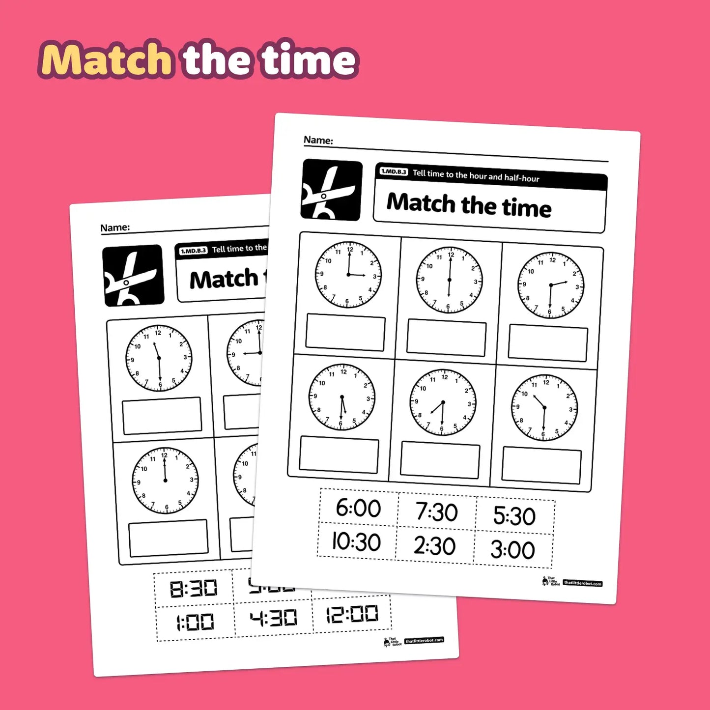 Telling Time to the Hour and Half-Hour Worksheets | 1.MD.B.3