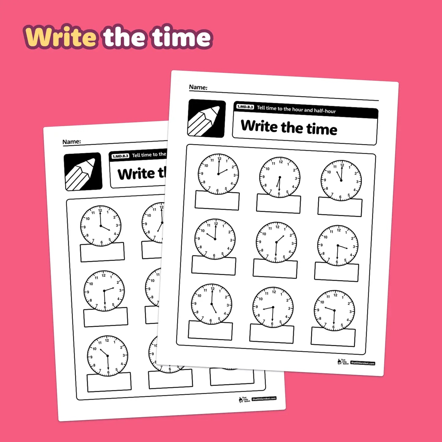 Telling Time to the Hour and Half-Hour Worksheets | 1.MD.B.3