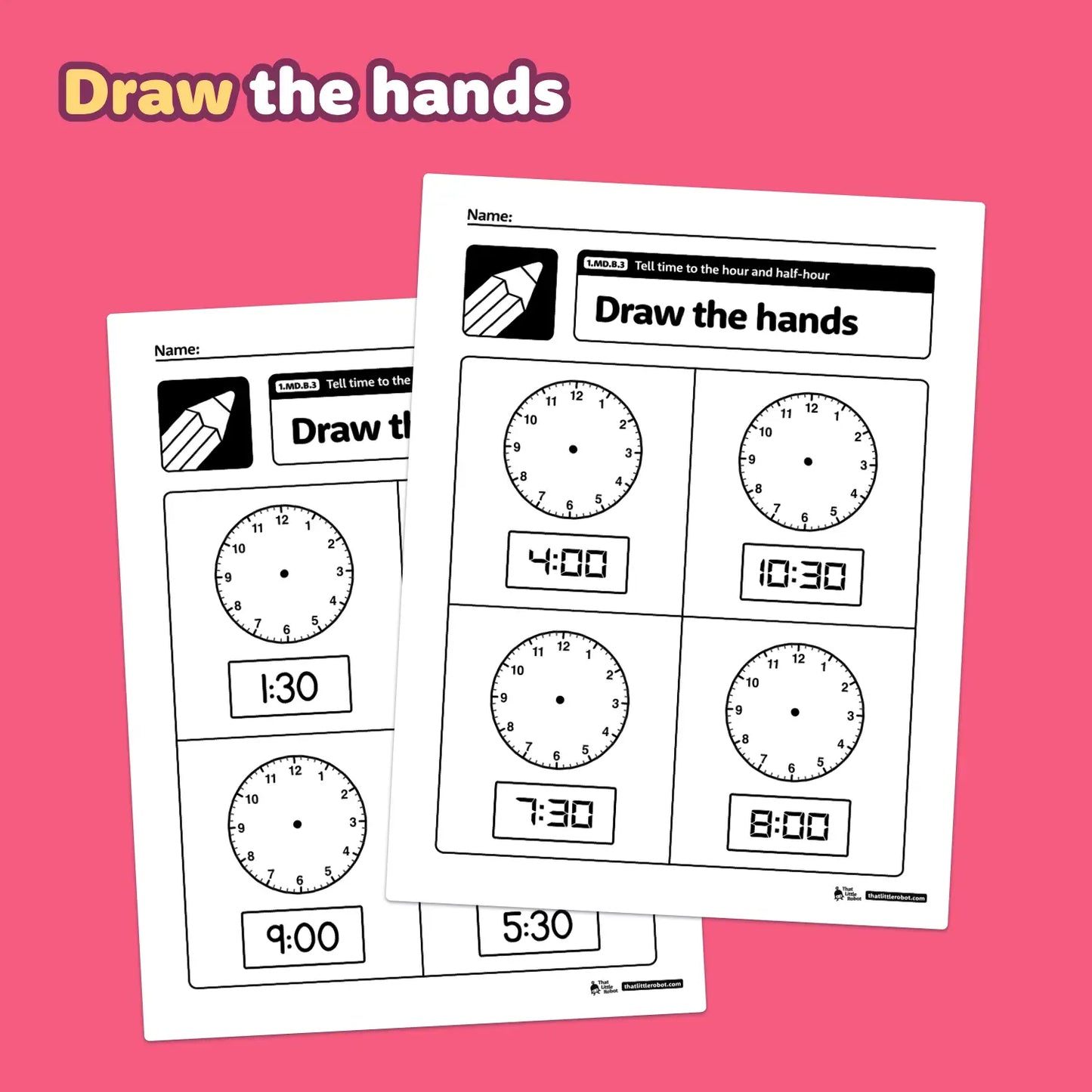 Telling Time to the Hour and Half-Hour Worksheets | 1.MD.B.3