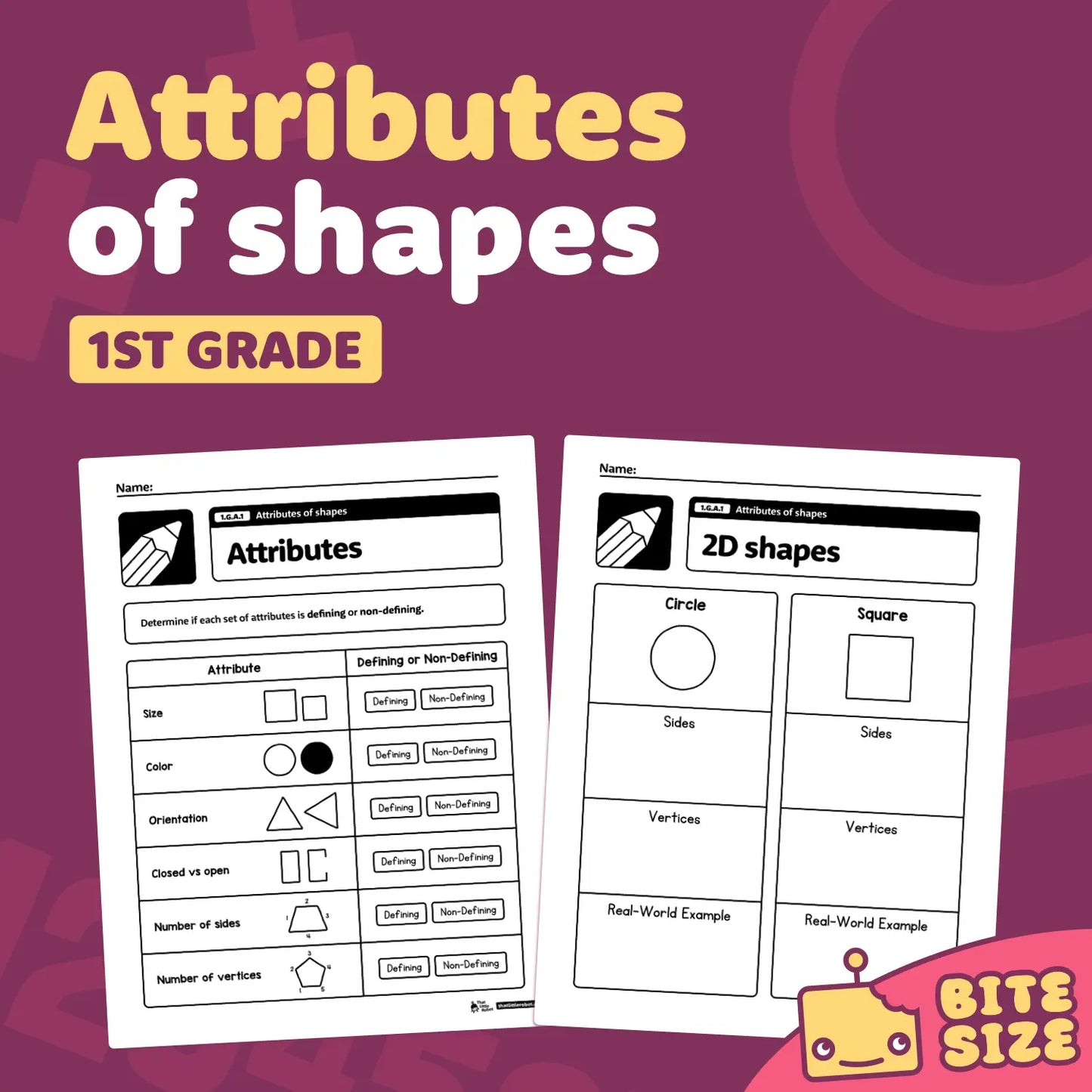 Attributes of Shapes Worksheets | 1.G.A.1