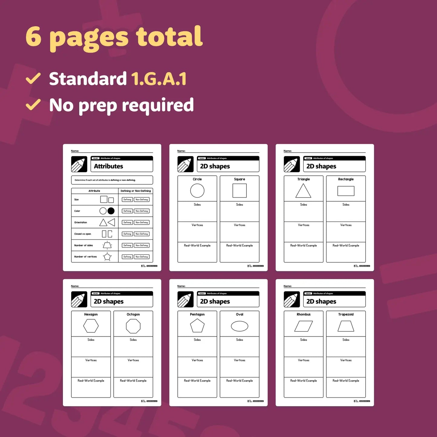 Attributes of Shapes Worksheets | 1.G.A.1