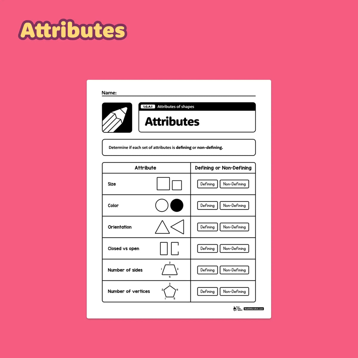 Multiple Attributes Worksheet Attributes of Shapes Worksheets | 1.G.A.1 | Printable PDF – That Little ...