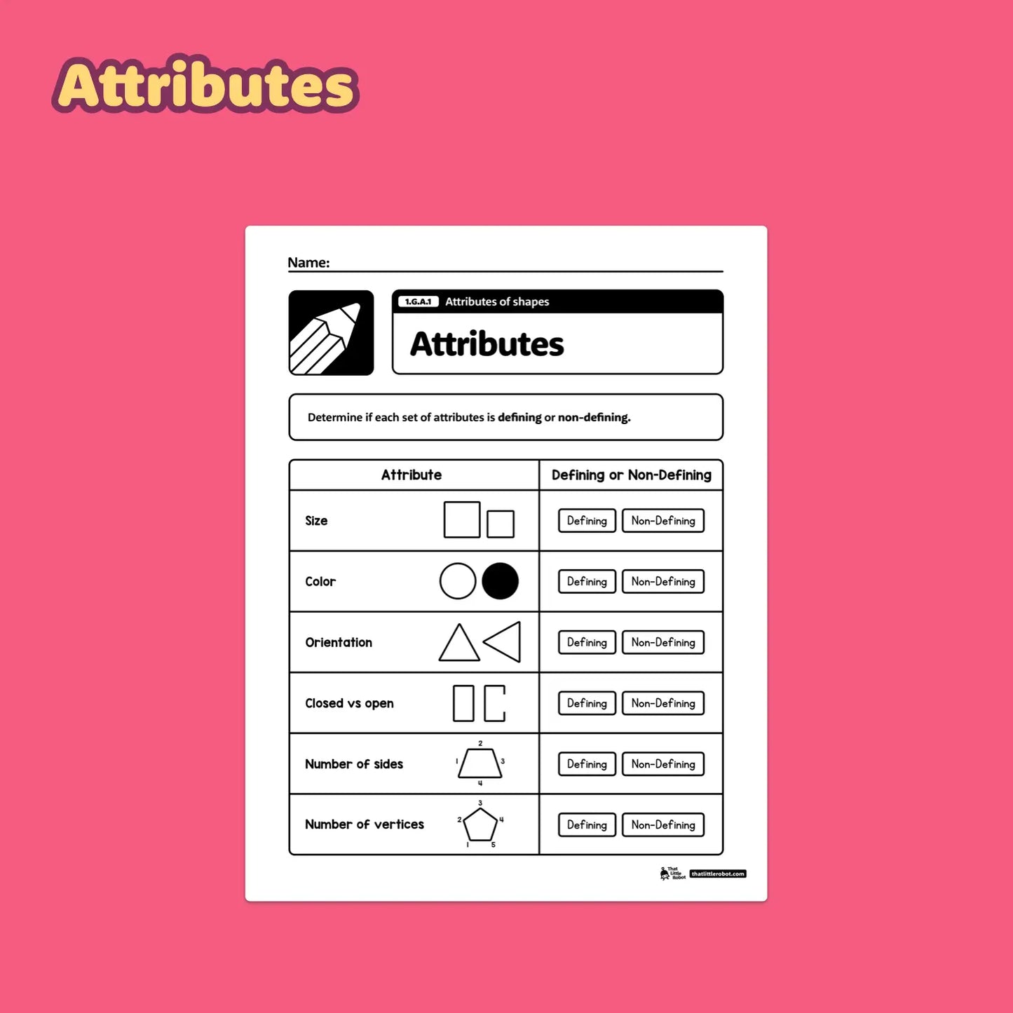 Attributes of Shapes Worksheets | 1.G.A.1