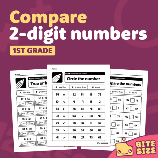 1st Grade Compare 2-Digit Numbers with circles; aligned to standard 1.NBT.B.3.