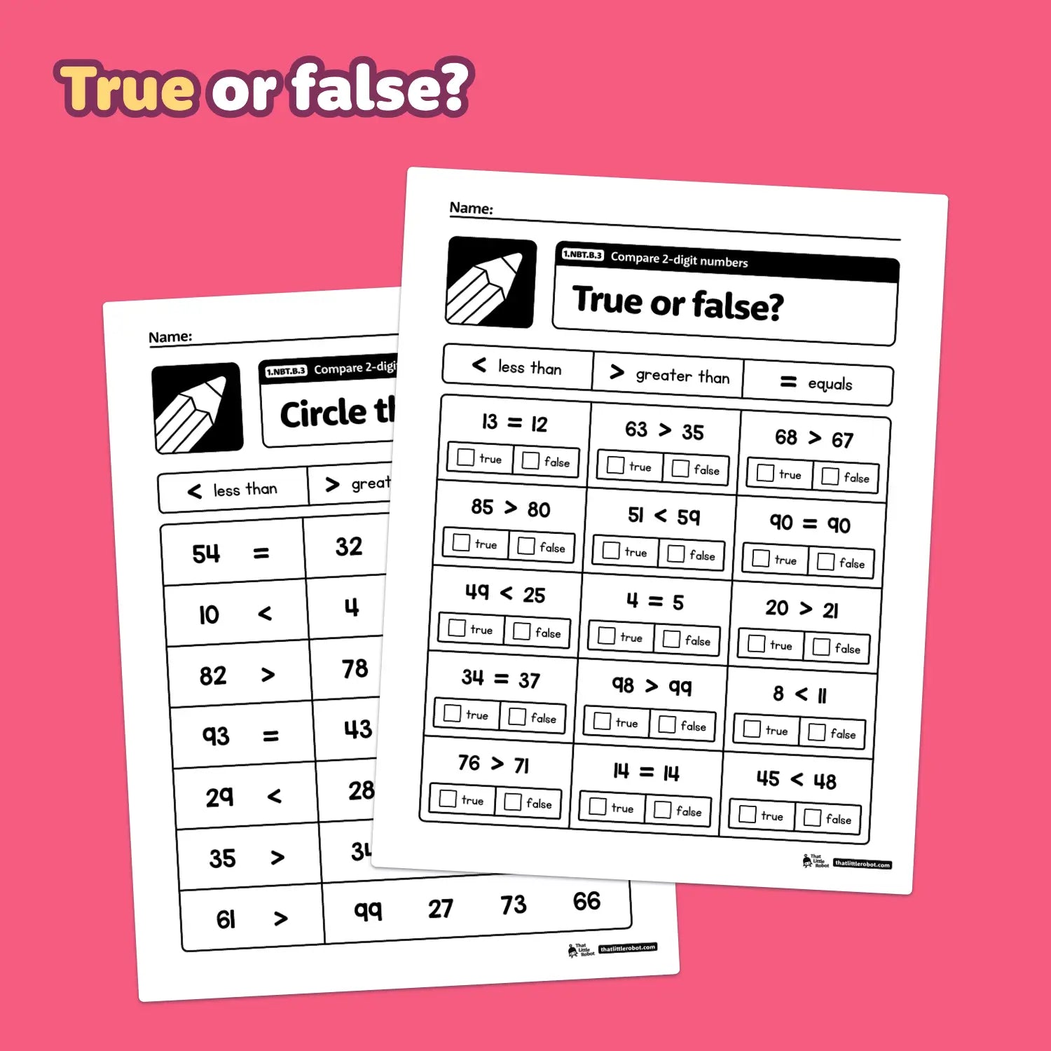 Two math worksheets labeled "True or false?.