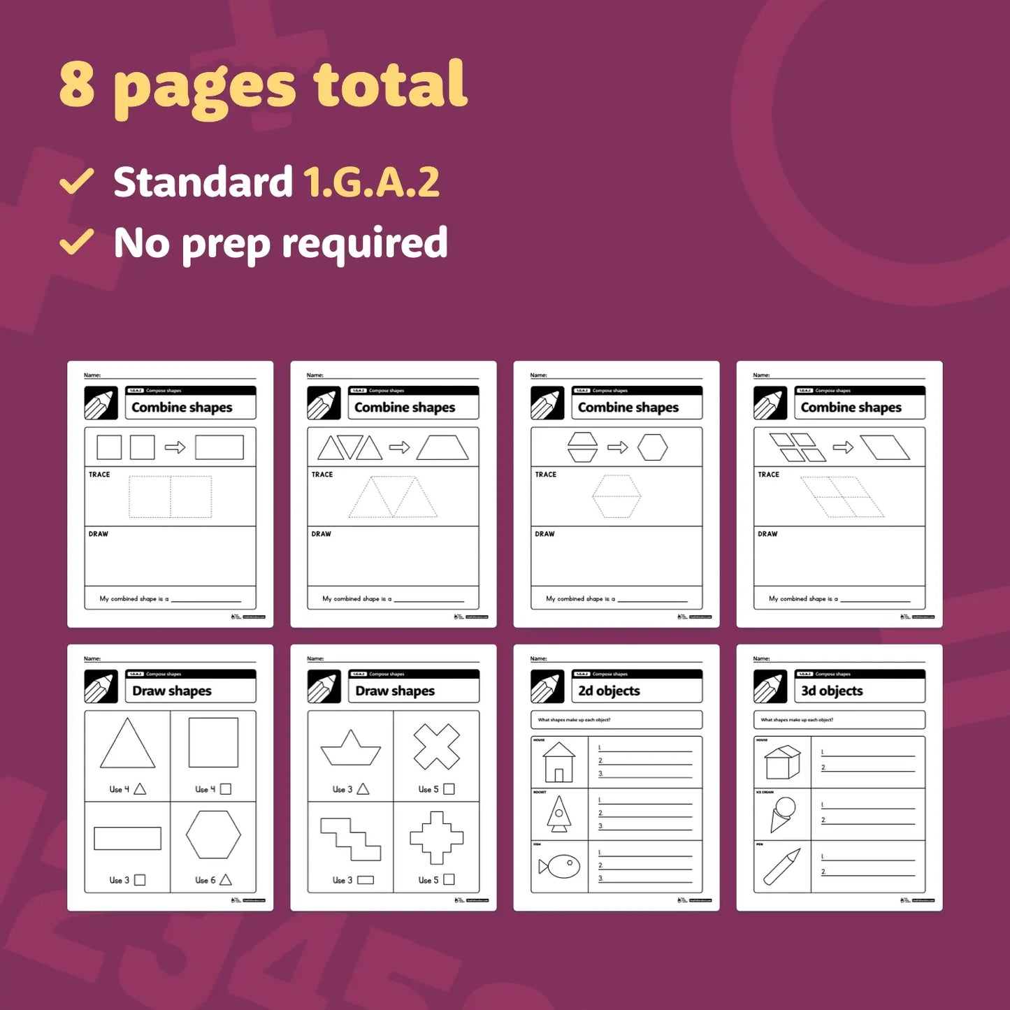 Compose Shapes Worksheets | 1.G.A.2