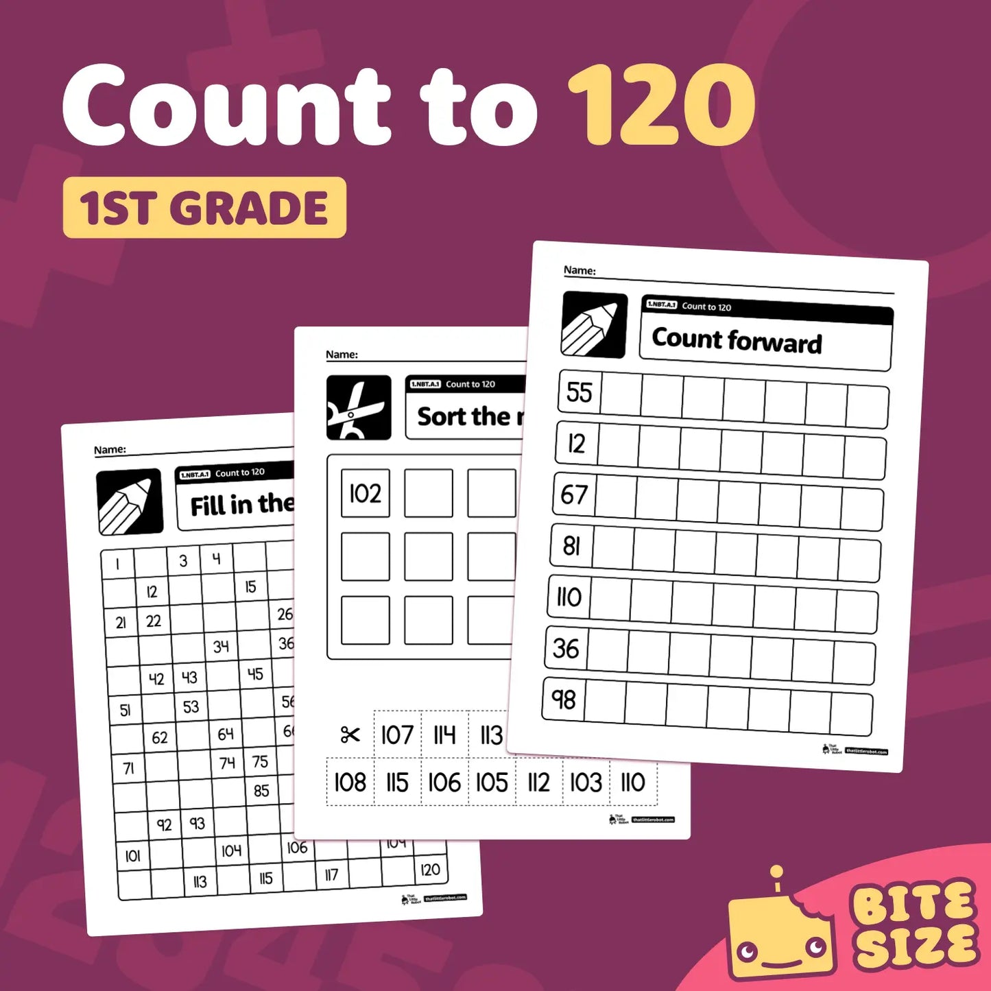 Count to 120 Worksheets | 1.NBT.A.1