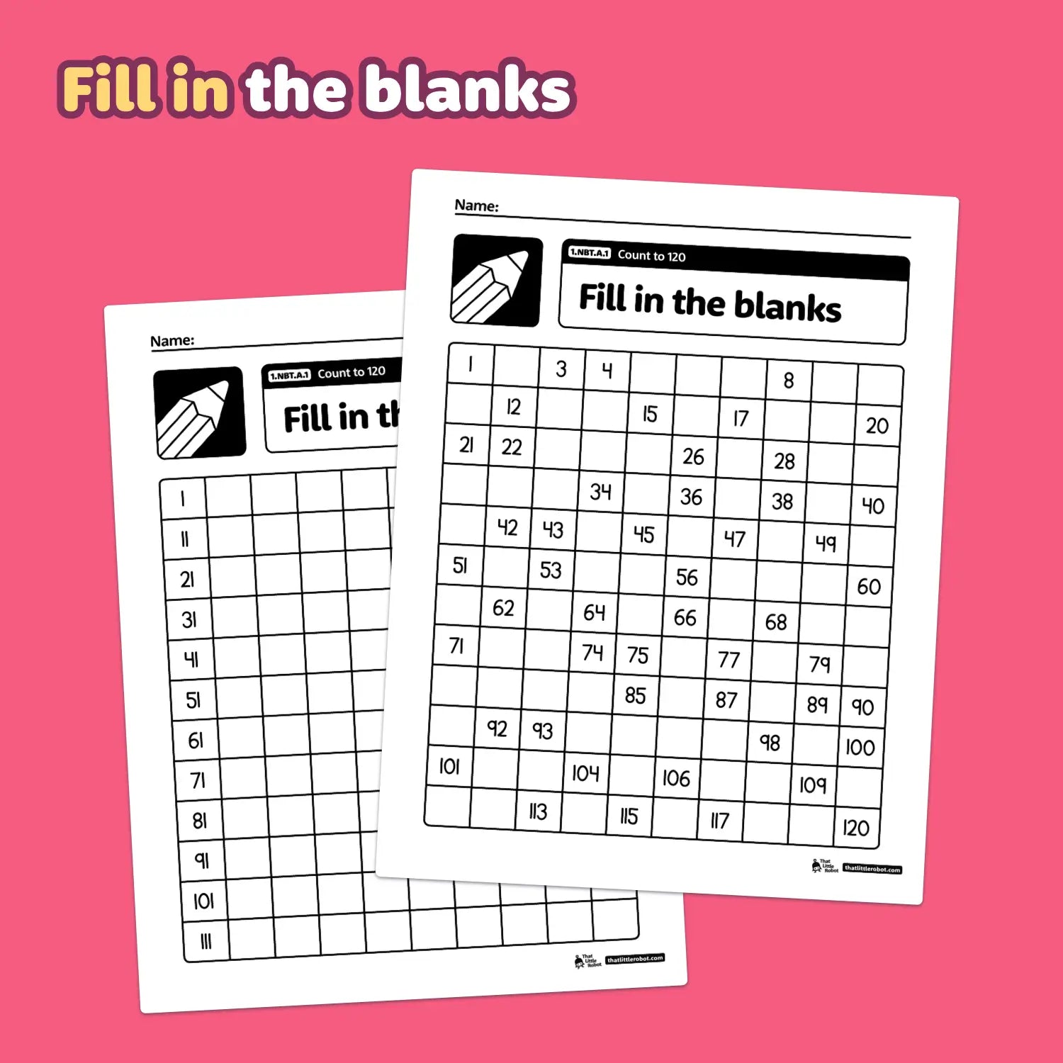 Two worksheets for counting to 120.