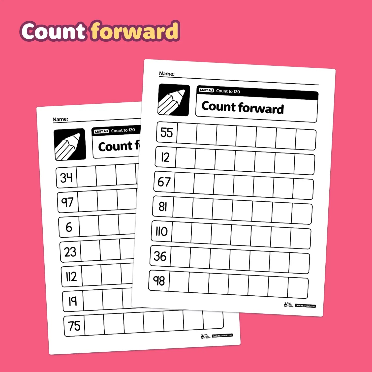 Two worksheets for counting numbers up to 120.