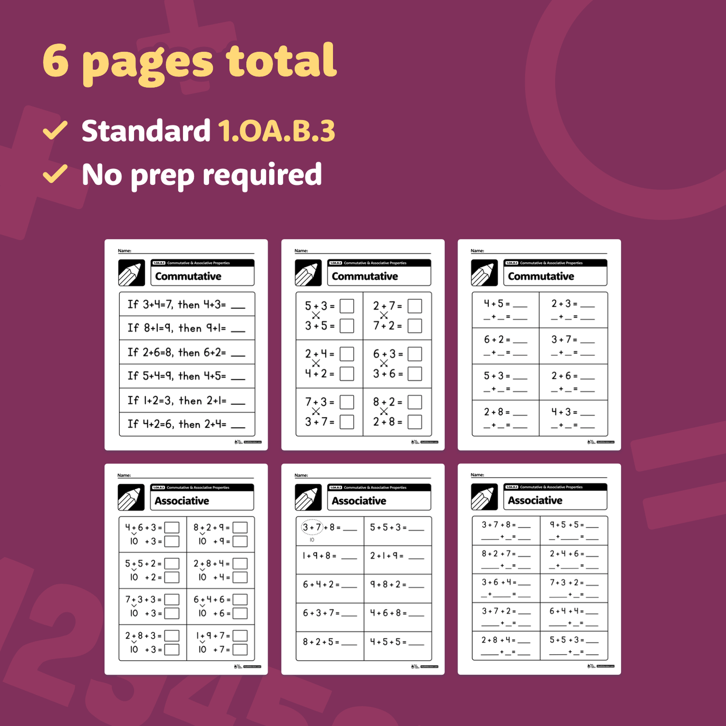 Commutative & Associative Properties Worksheets | 1.OA.B.3