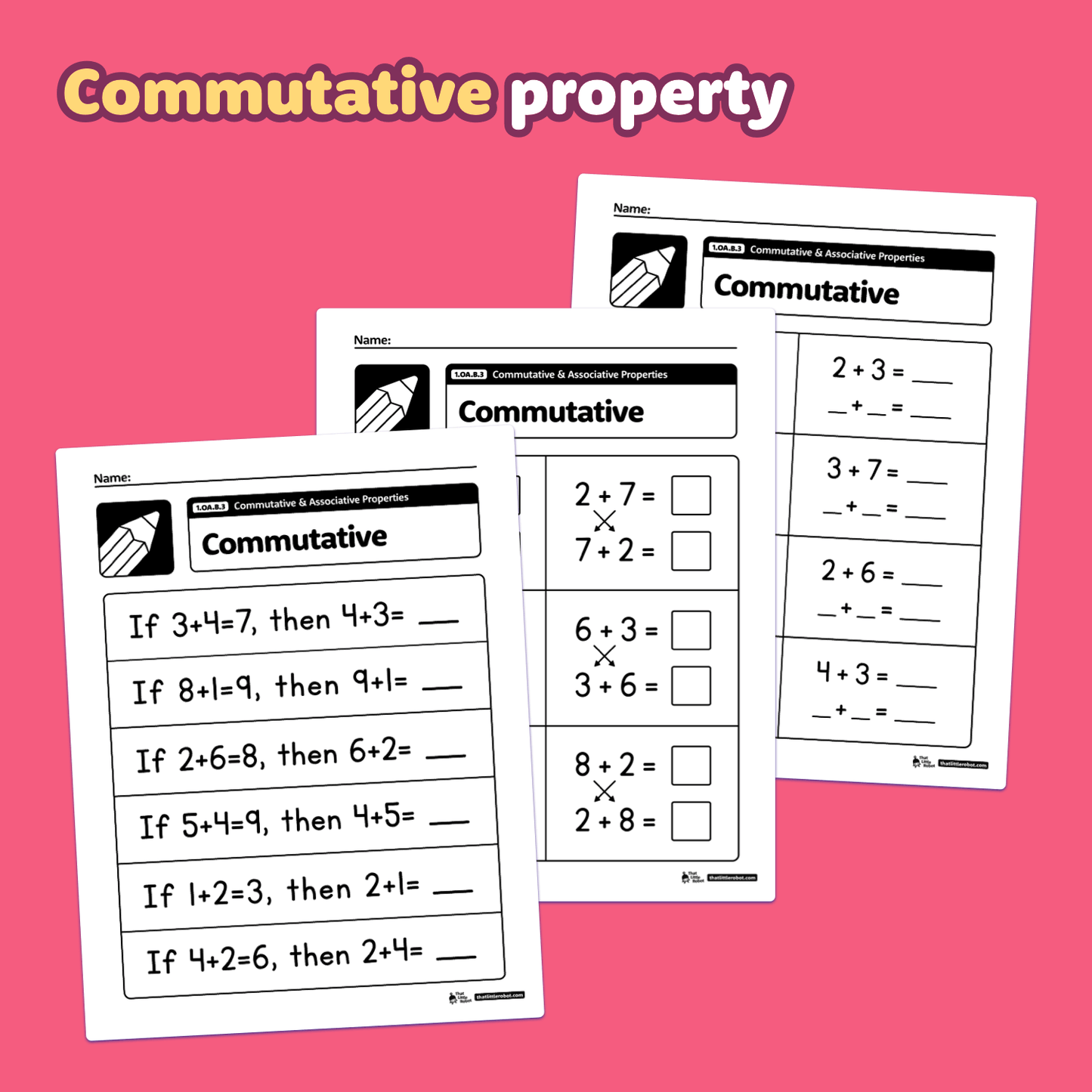 Commutative & Associative Properties Worksheets | 1.OA.B.3