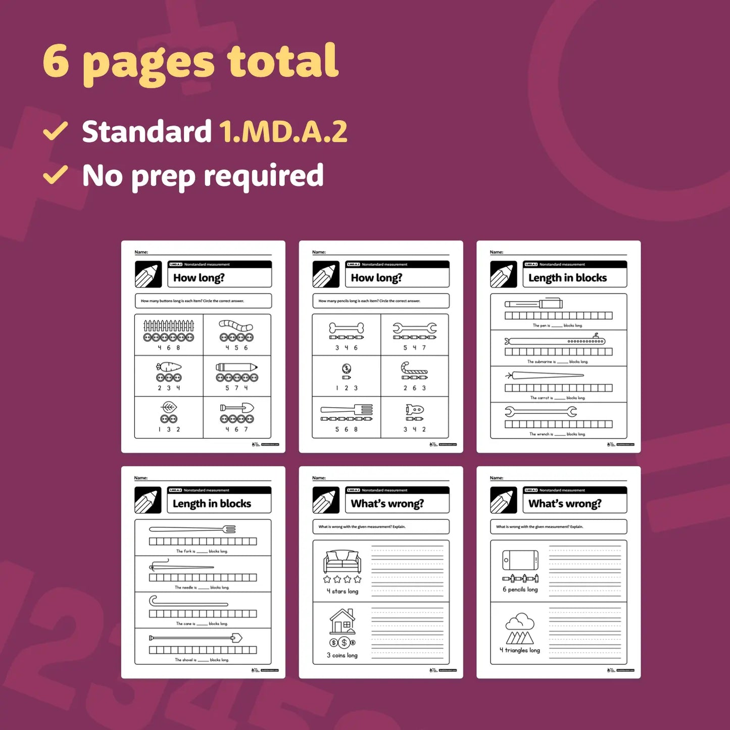 Nonstandard Measurement Worksheets | 1.MD.A.2