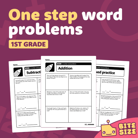 1st Grade One-Step Word Problems Worksheets, 1.OA.A.1 Math Practice.