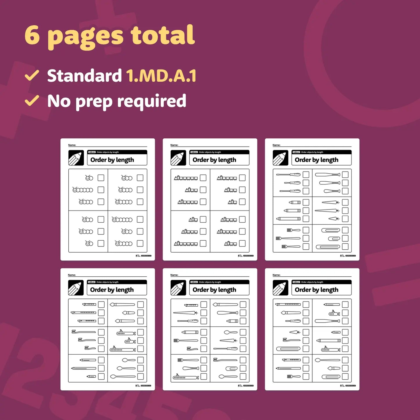 Order Objects By Length Worksheets | 1.MD.A.1