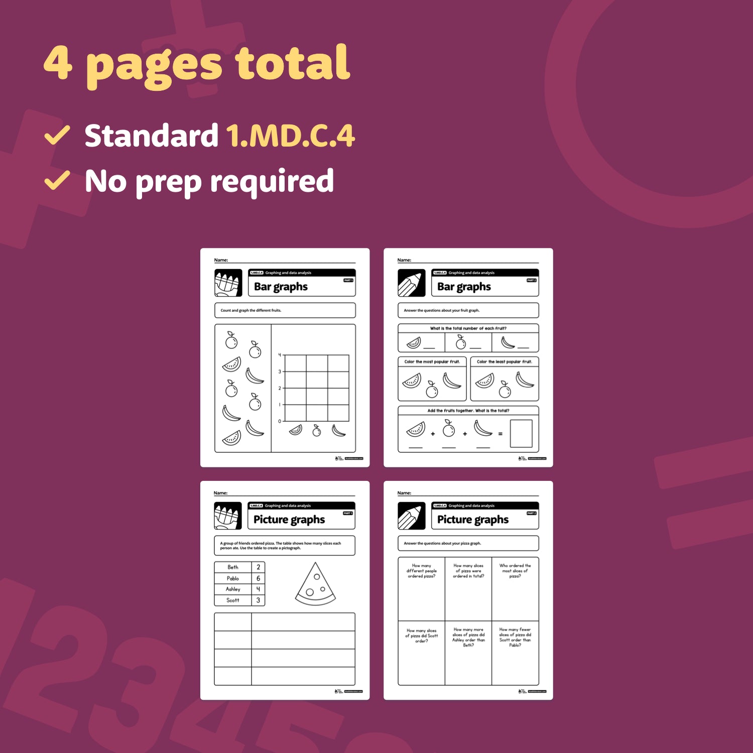Data Analysis Math Worksheets Graphing and Data Analysis Worksheets | 1.MD.C.4 | Printable PDF – That ...