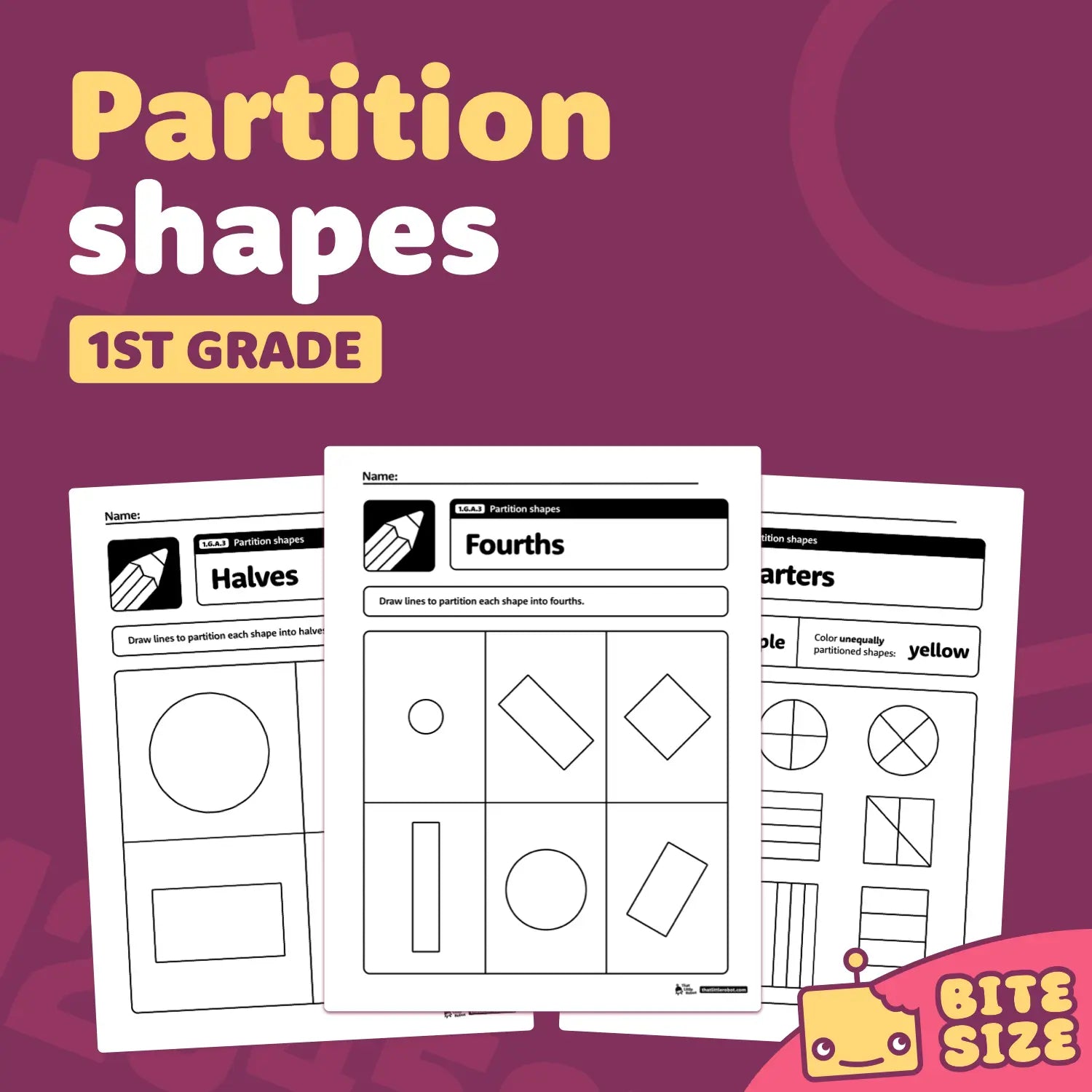 Partition Shapes Worksheets | 1.G.A.3 | Printable PDF – That Little Robot